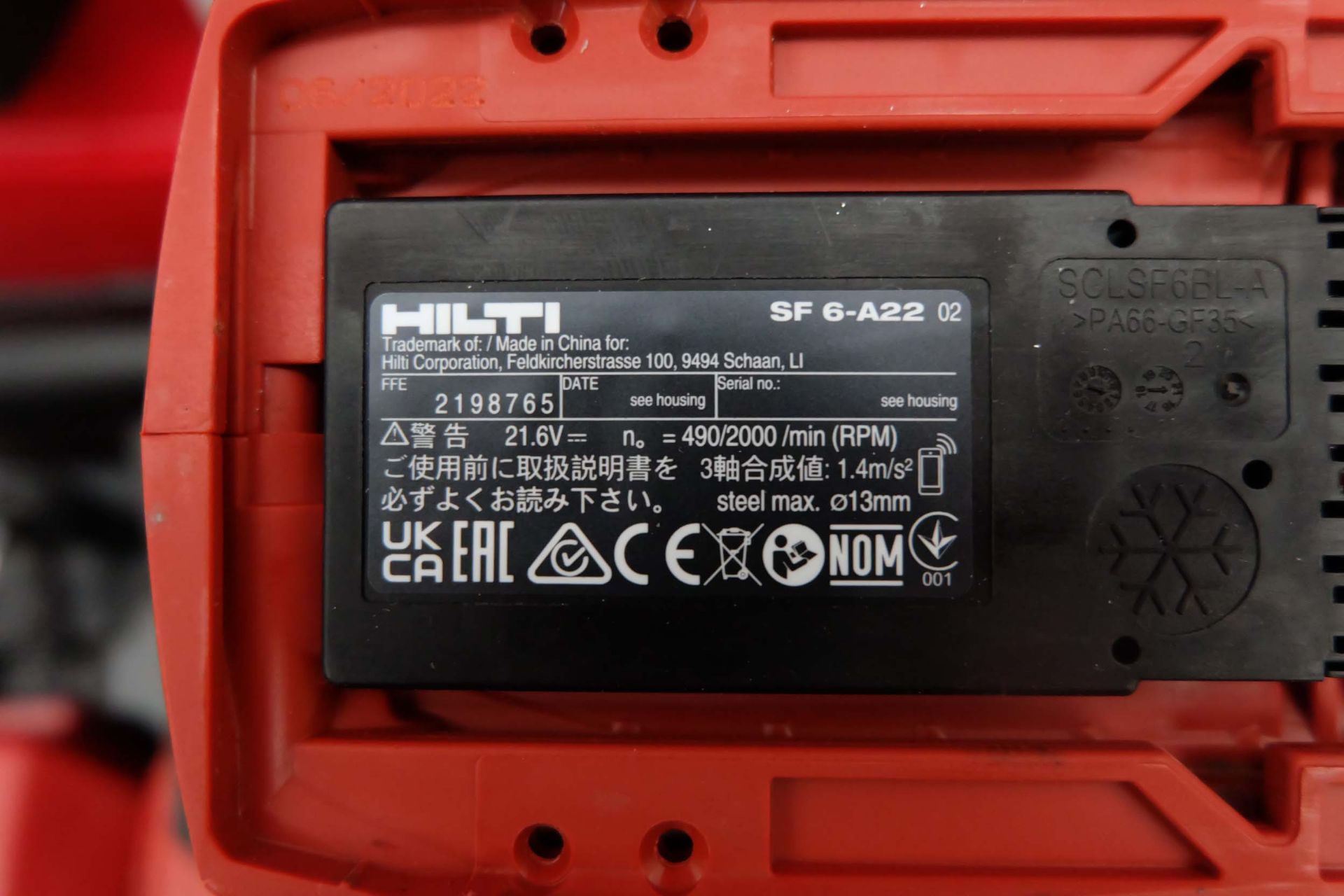 Hilti Model SF 6-A22 Cordless Power Drill. 2 x 22V 5.2Ah Batteries. 240V Charger. - Image 6 of 8