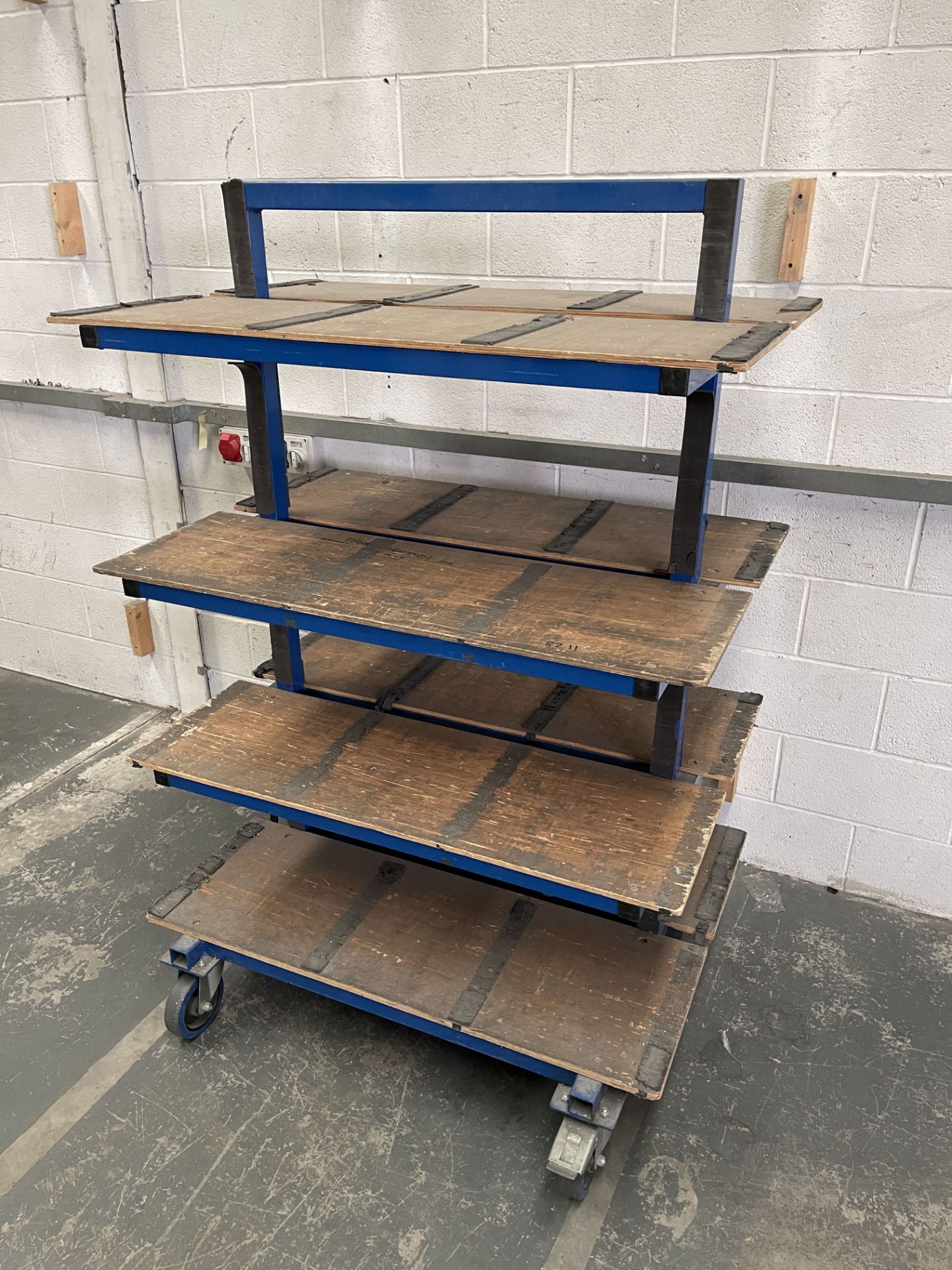 Heavy Duty Mobile Work Trolley. Steel Tube Construction With Wooden Shelving. - Image 3 of 7