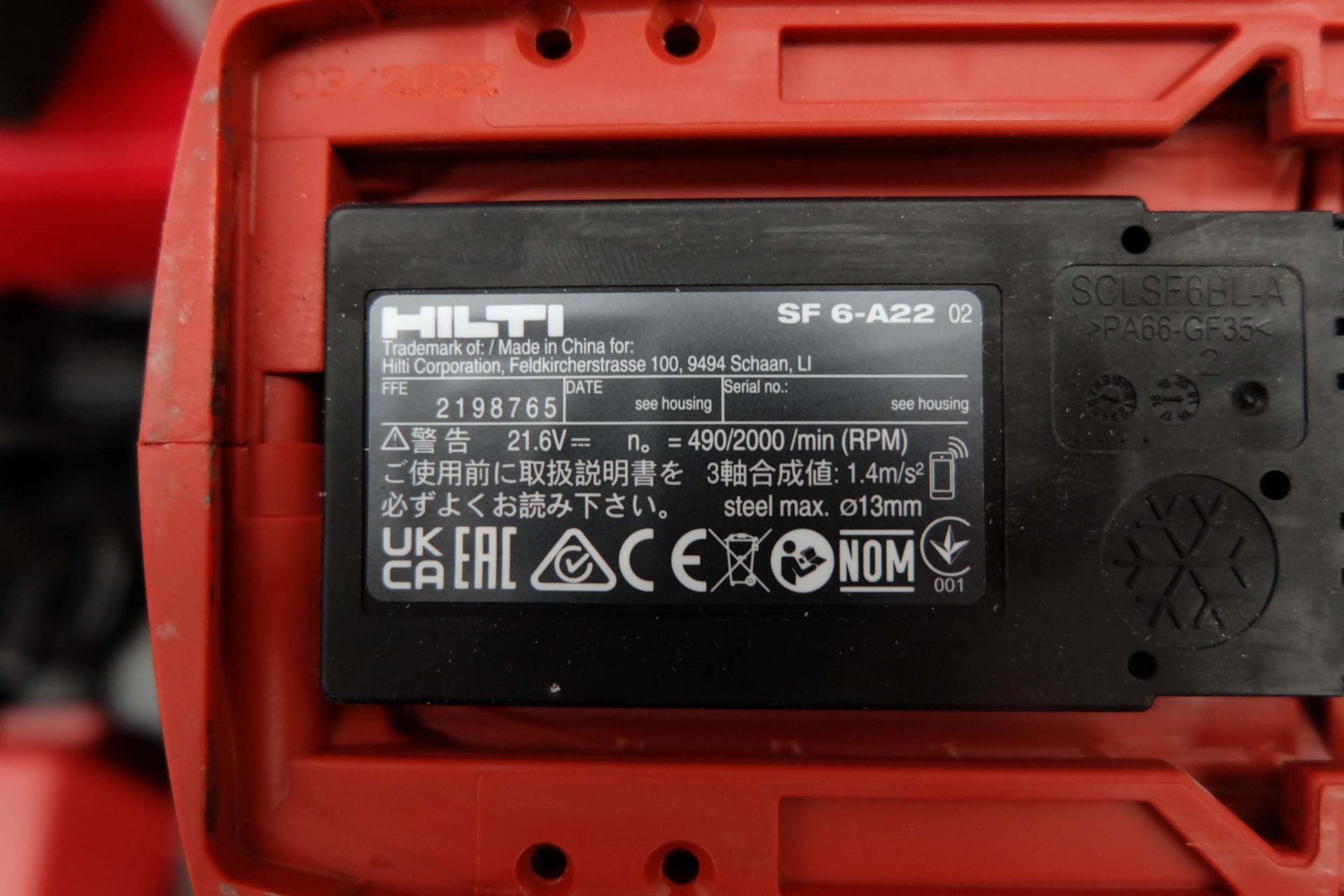 Hilti Model SF 6-A22 Cordless Power Drill. 2 x 22V 5.2Ah Batteries. 240V Charger. - Image 6 of 8