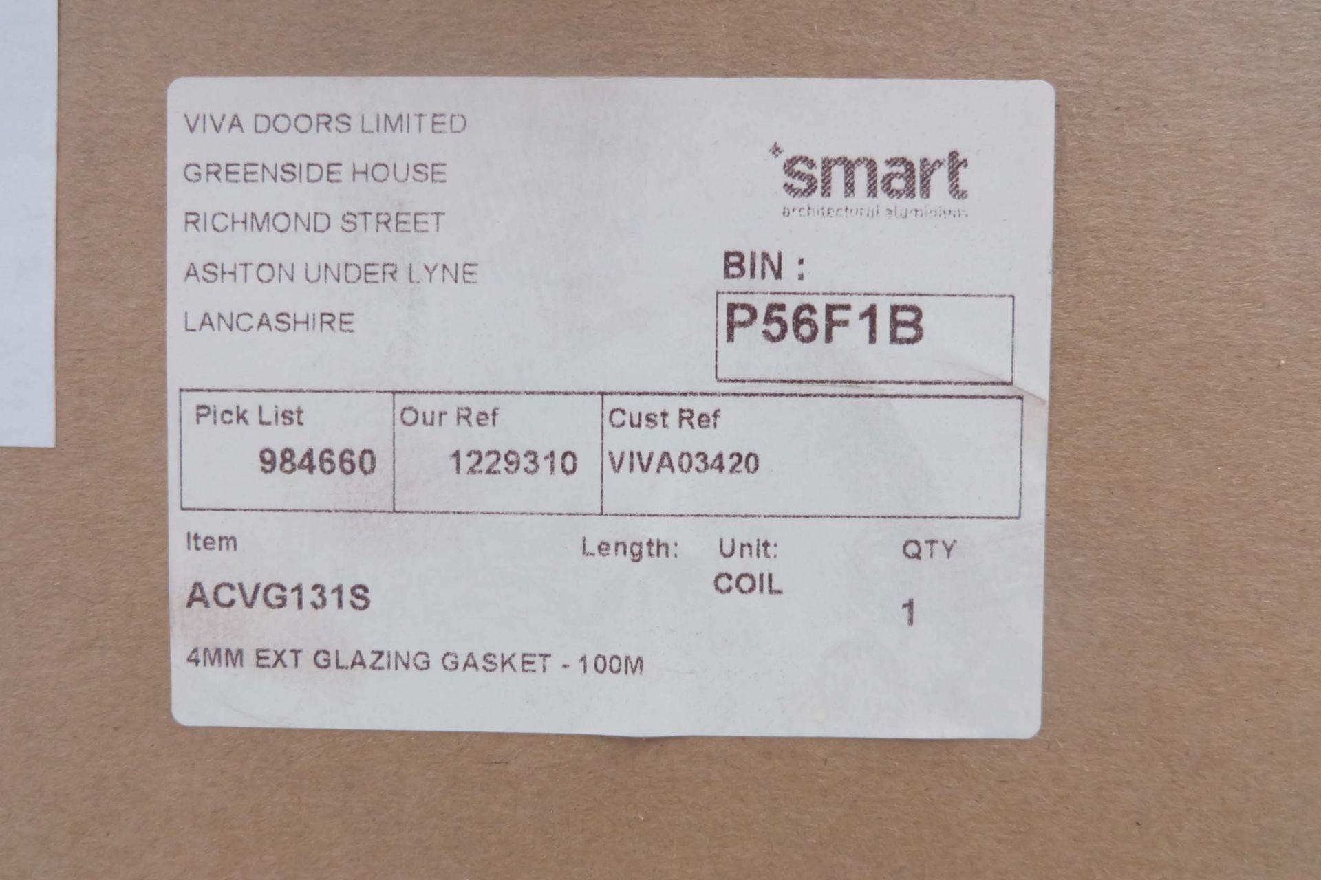 Smart Architectural Aluminium Ltd. 4mm Ext Glazing Gasket in Black. 6 x Coils of 100 Mtrs (Approx) - Image 3 of 3