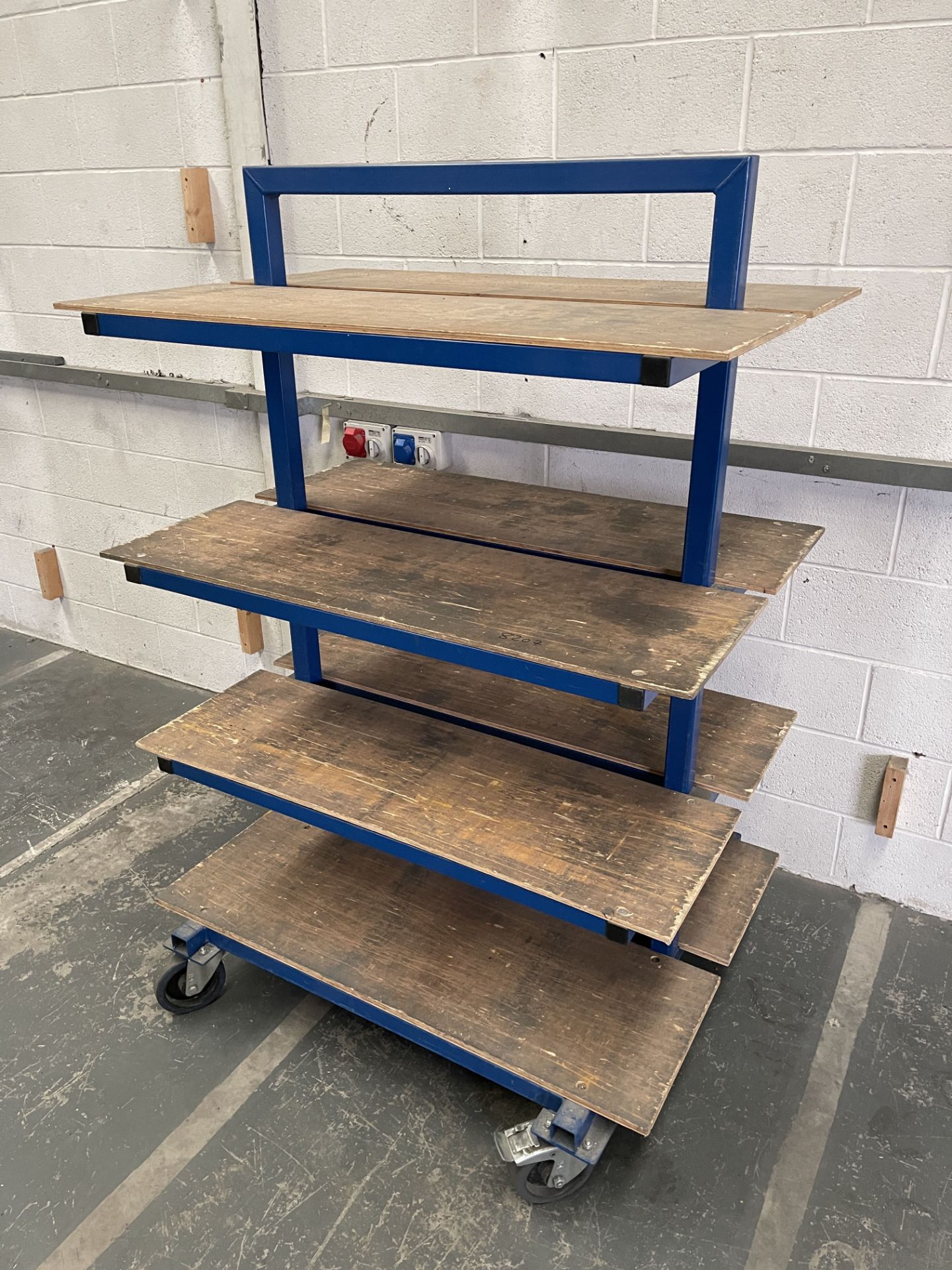 Heavy Duty Mobile Work Trolley. Steel Tube Construction With Wooden Shelving. - Image 3 of 7