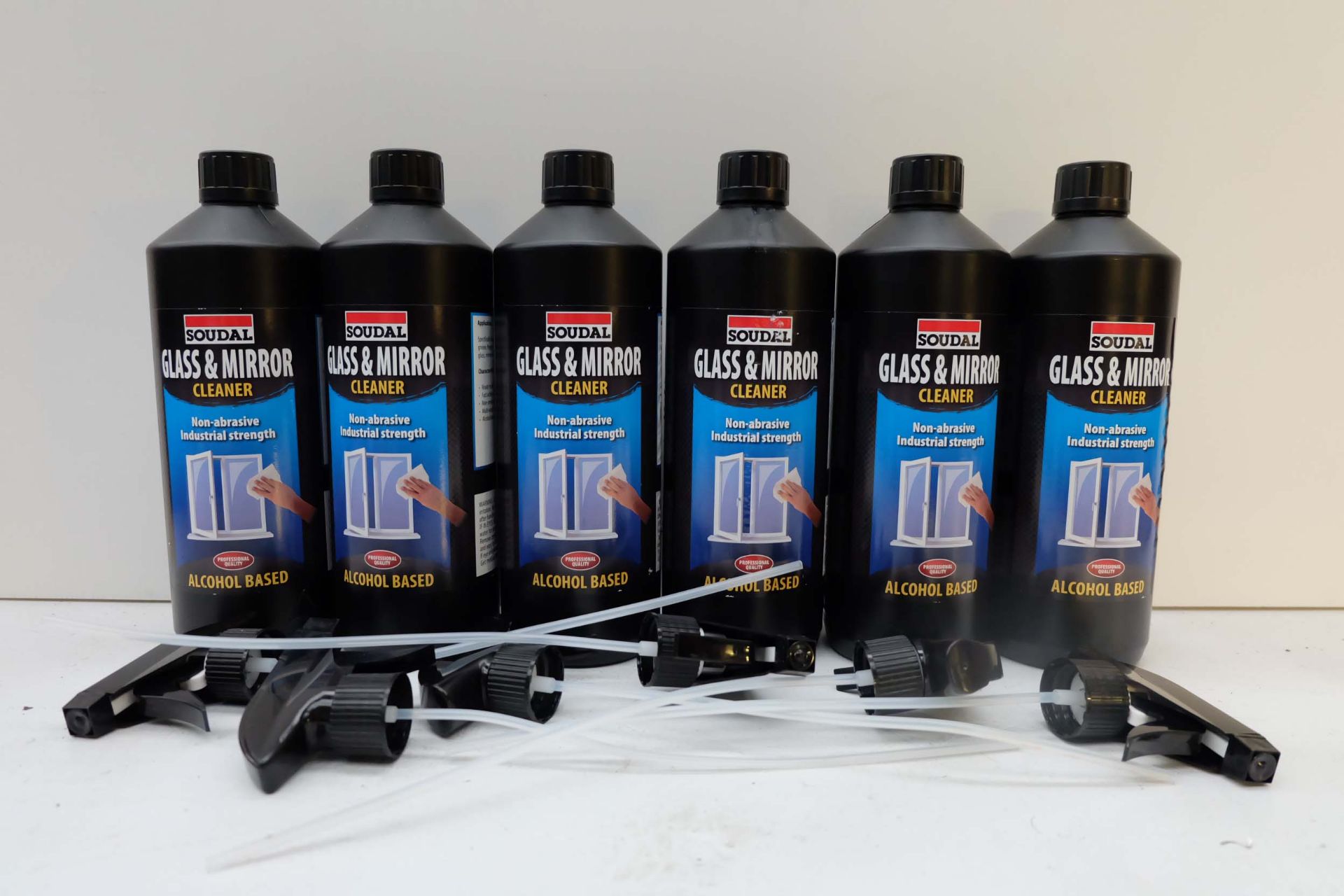 6 x 1 Ltr Bottle of Soudal Glass & Mirror Cleaner With Spray Nozzles.