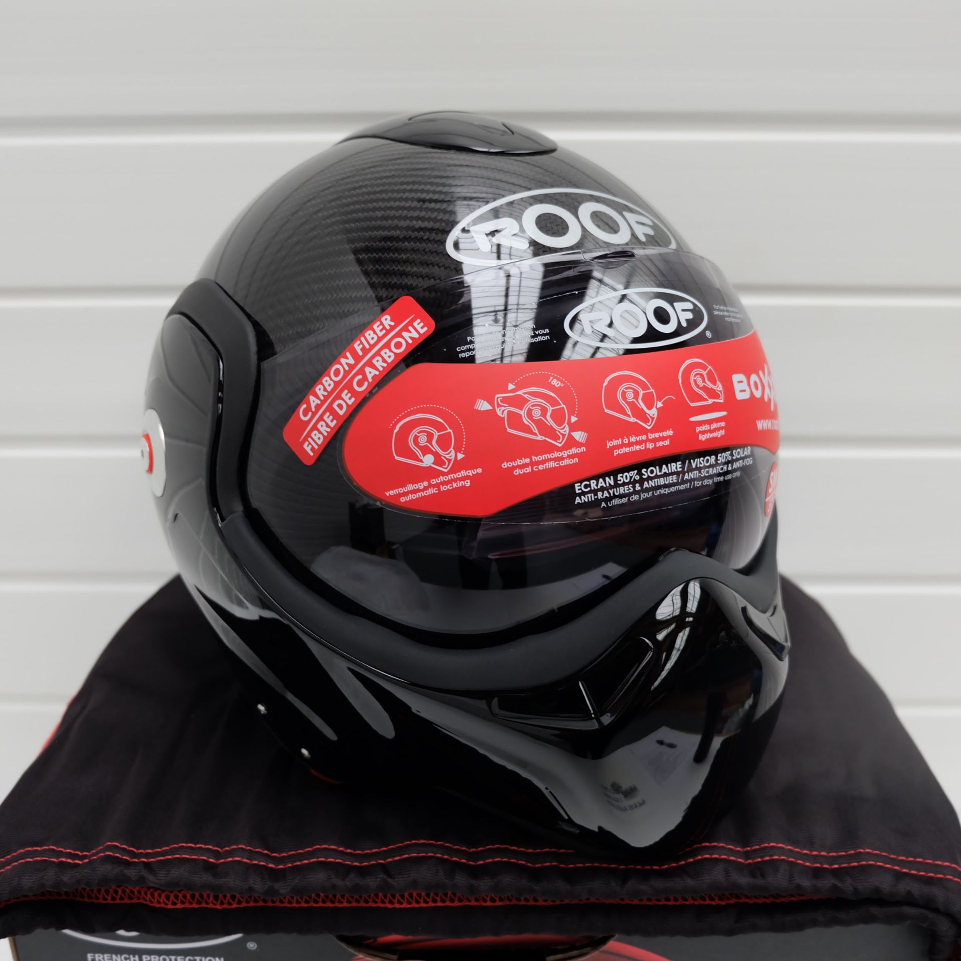 Roof Boxxer Carbon Flip Up Helmet Black SMALL+ BOXER V8 XL - Image 2 of 13