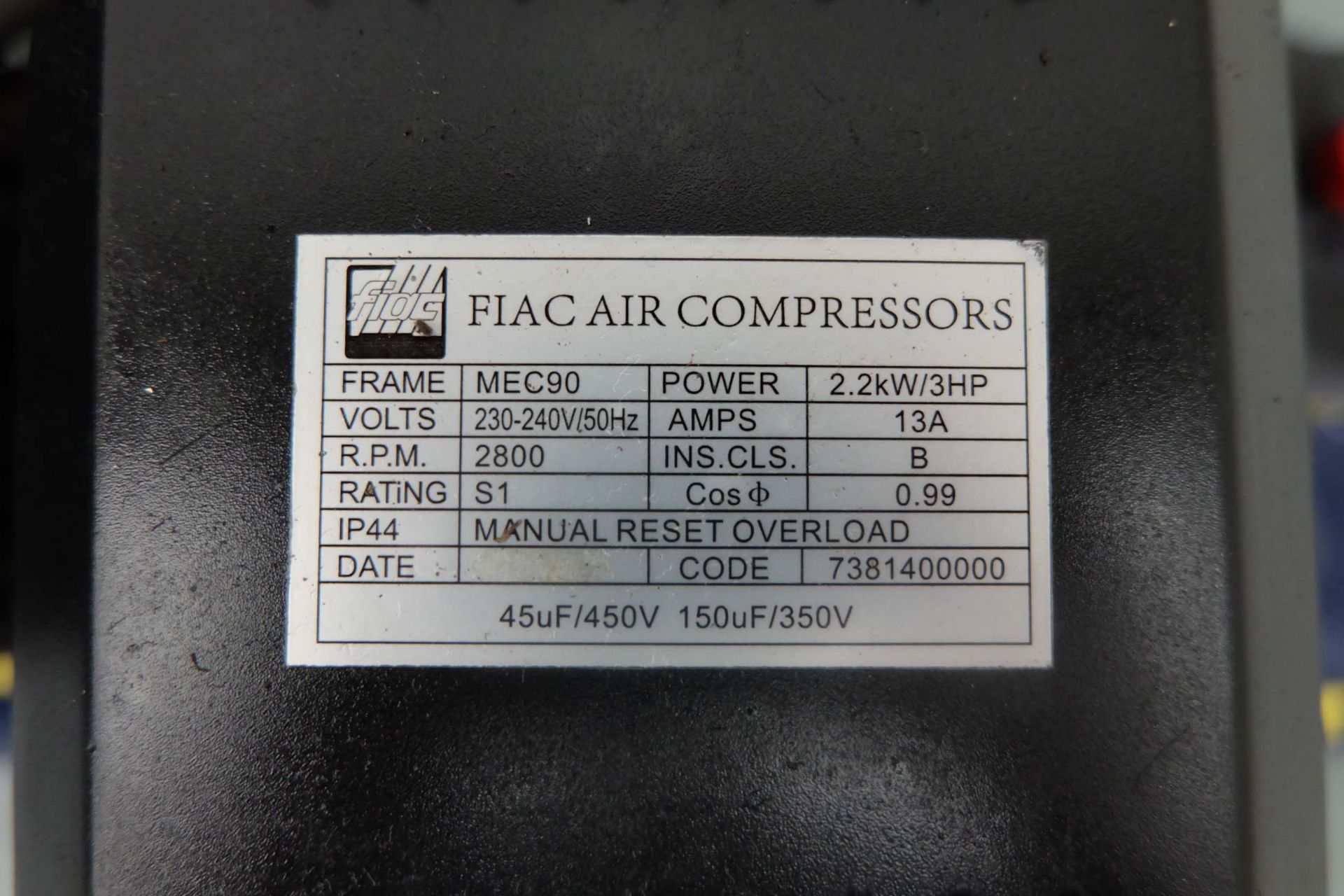 Fiac MEC90 Air Compressor Power 2.2 KW. (3HP). - Image 7 of 8