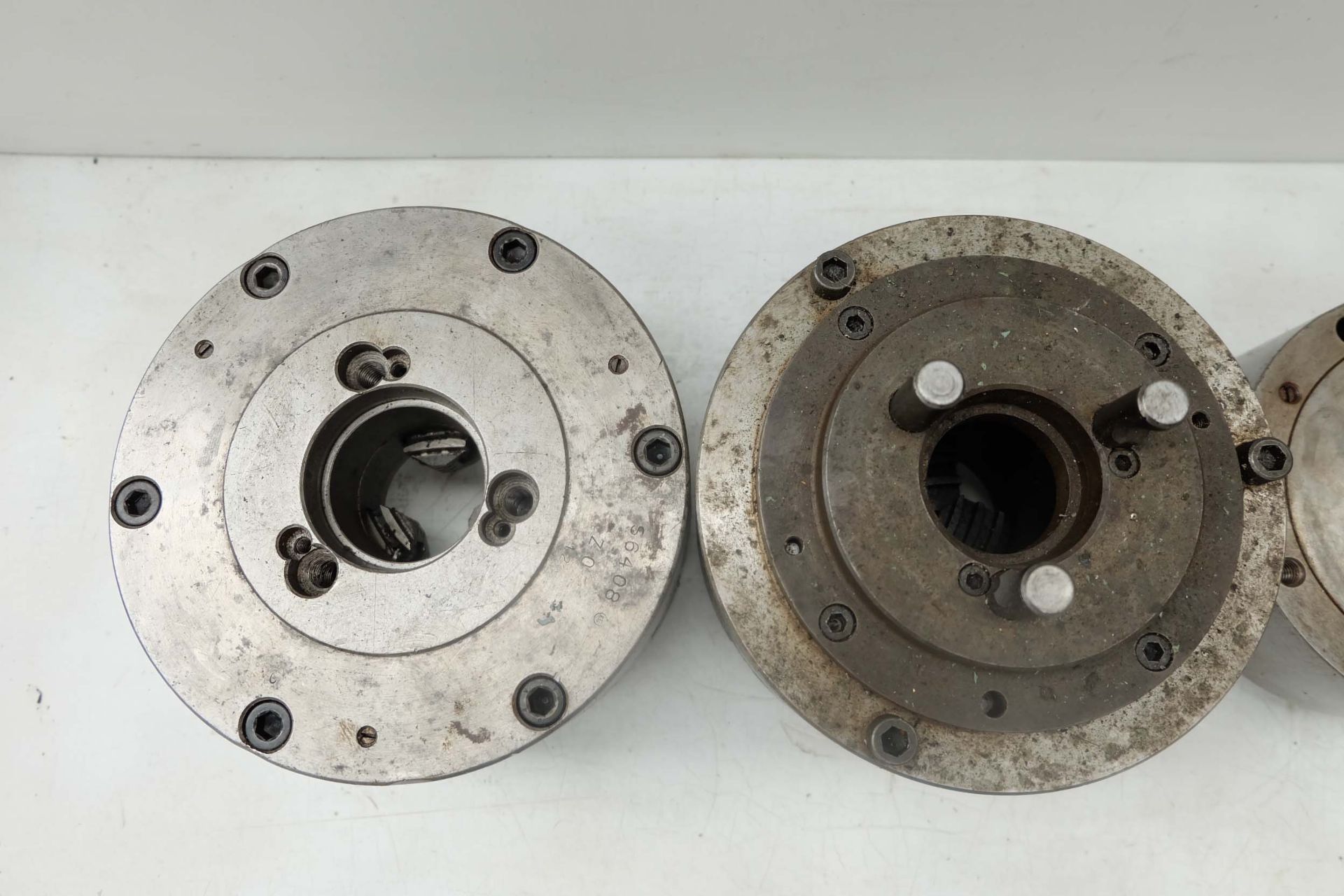 3 x Three Jaw Chucks plus another Without Jaws. 200mm, 160mm, 7 1/2" & 5 1/2" Diameters. - Image 5 of 6