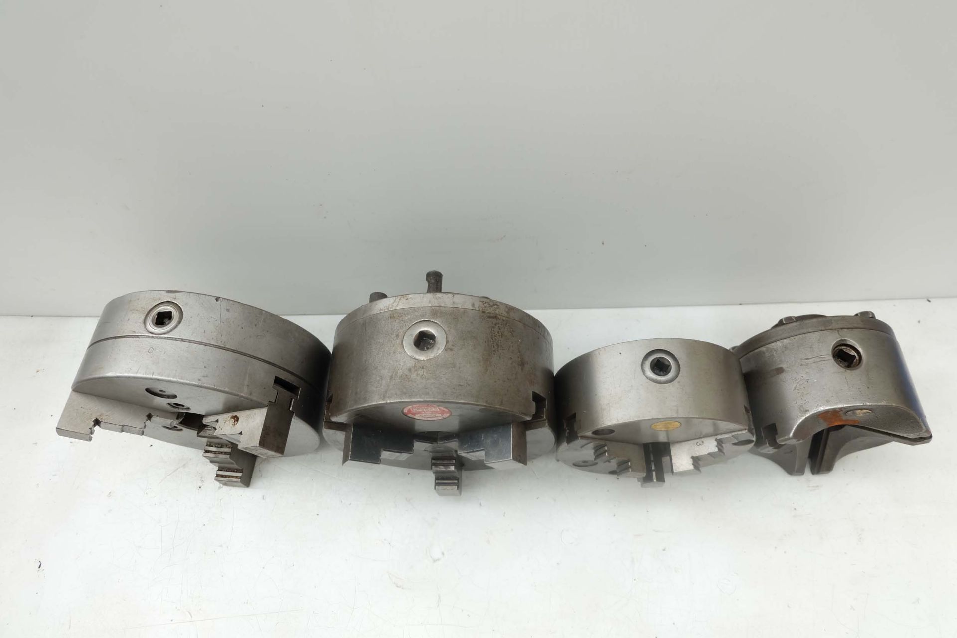 3 x Three Jaw Chucks plus another Without Jaws. 200mm, 160mm, 7 1/2" & 5 1/2" Diameters. - Image 4 of 6