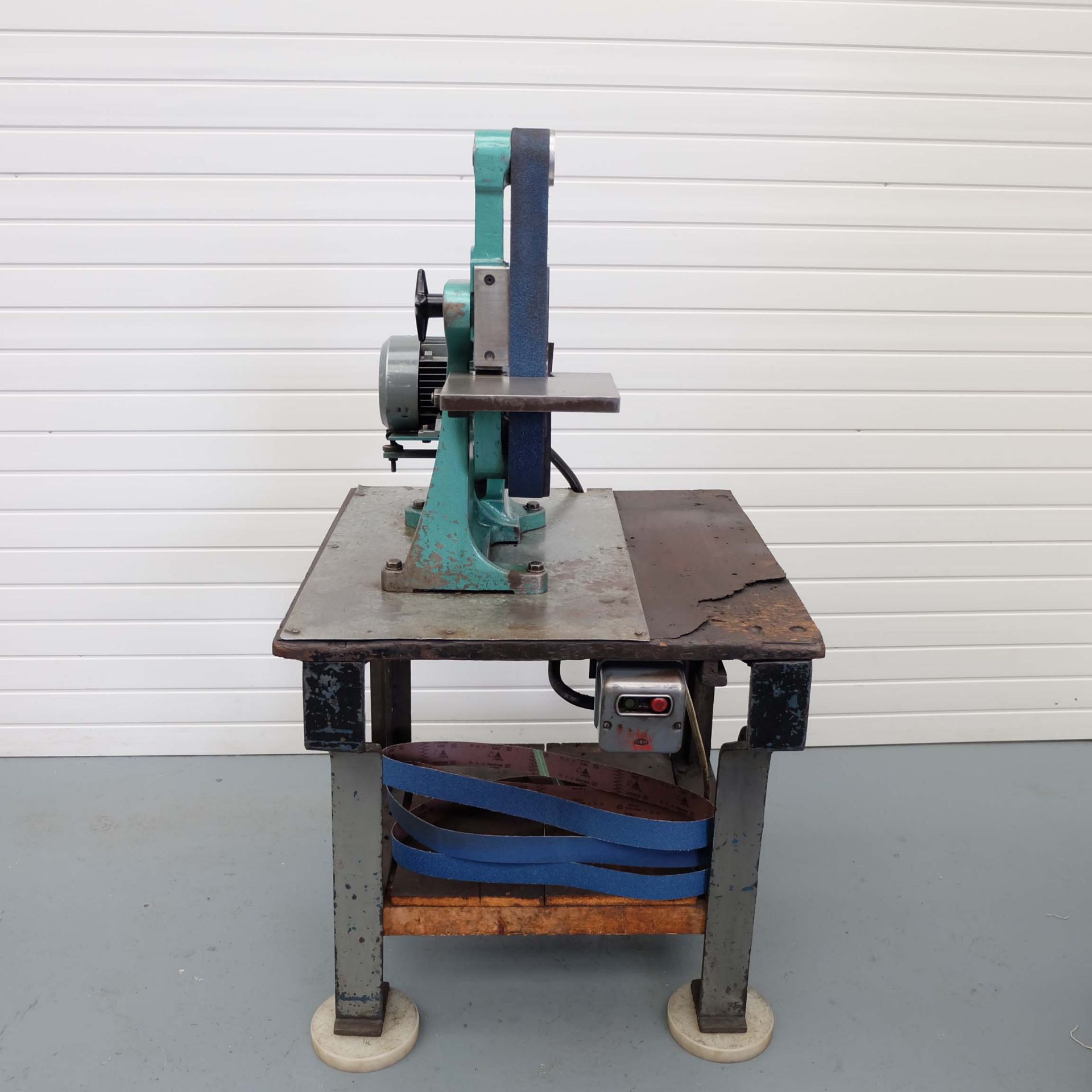 Vertical/Horizontal Linishing Machine on Bench. Belt Size 2" x 60". Motor: 3 Phase - 1.1 KW.