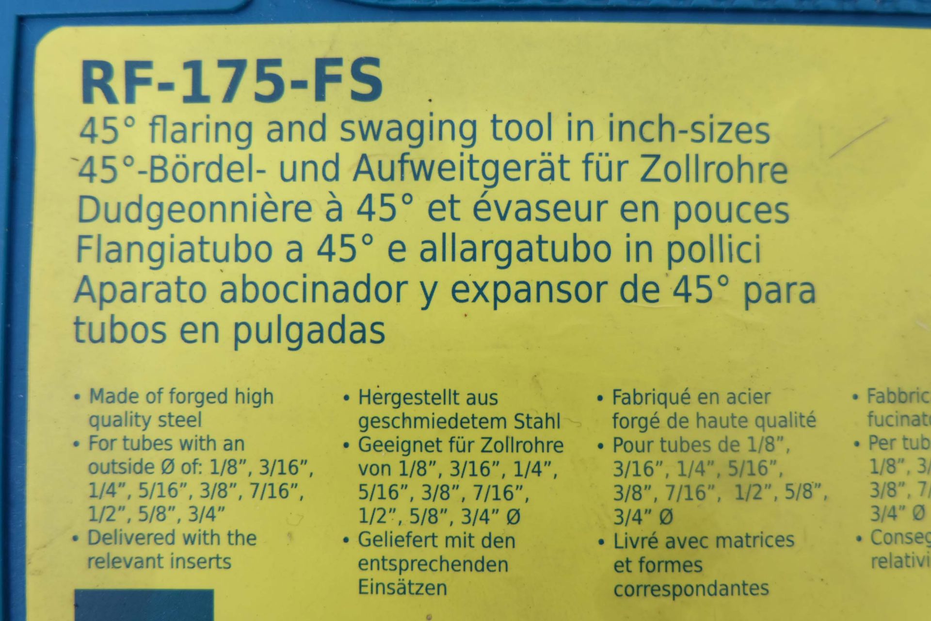 Refco RF-175-FS 45 Degree Flaring and Swaging Tool. For Tubes with Outside Diameter of 1/8"upto 3/4" - Image 5 of 6