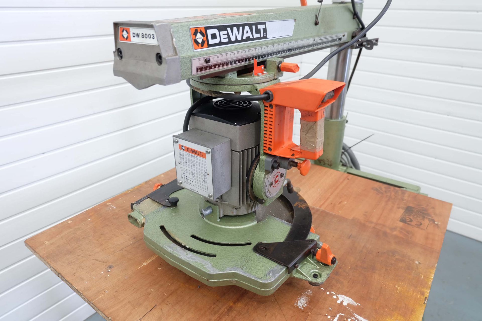 DeWalt Model DW8003 Radial Arm Saw. Motor 3 Phase, 2.2kW, 3Hp. Made in Italy - Image 6 of 8