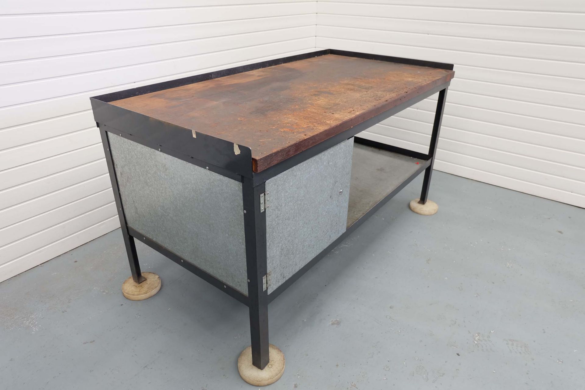Heavy Duty Steel Frame Workbench With 45mm Timber Top. Size: 1800mm x 915mm. With Steel Cupboard. - Image 2 of 5