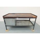 Heavy Duty Steel Frame Workbench With 45mm Timber Top. Size: 1800mm x 915mm. With Steel Cupboard.