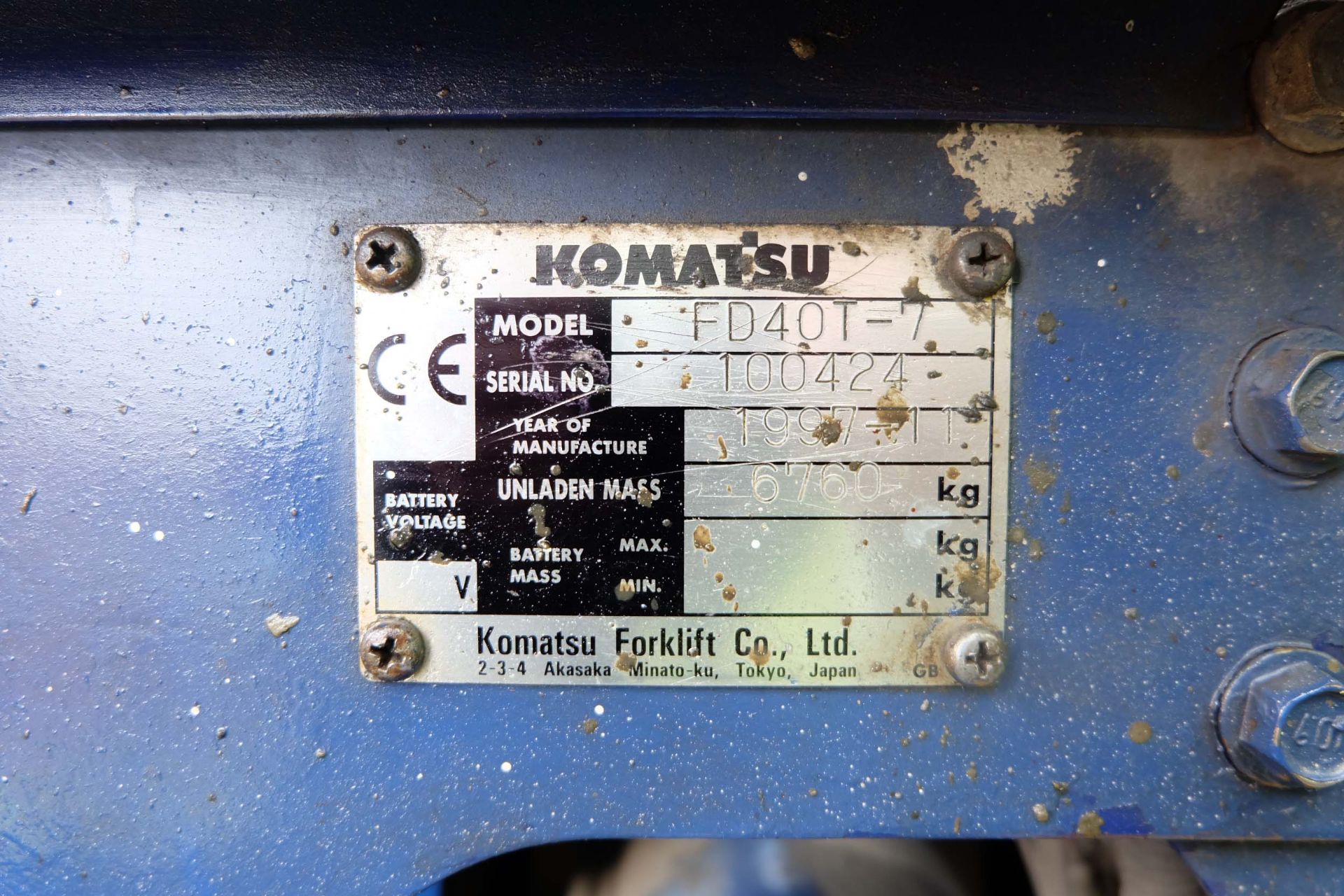 Komatsu Model FD4OT-7 Diesel Fork Lift Truck. - Image 9 of 21