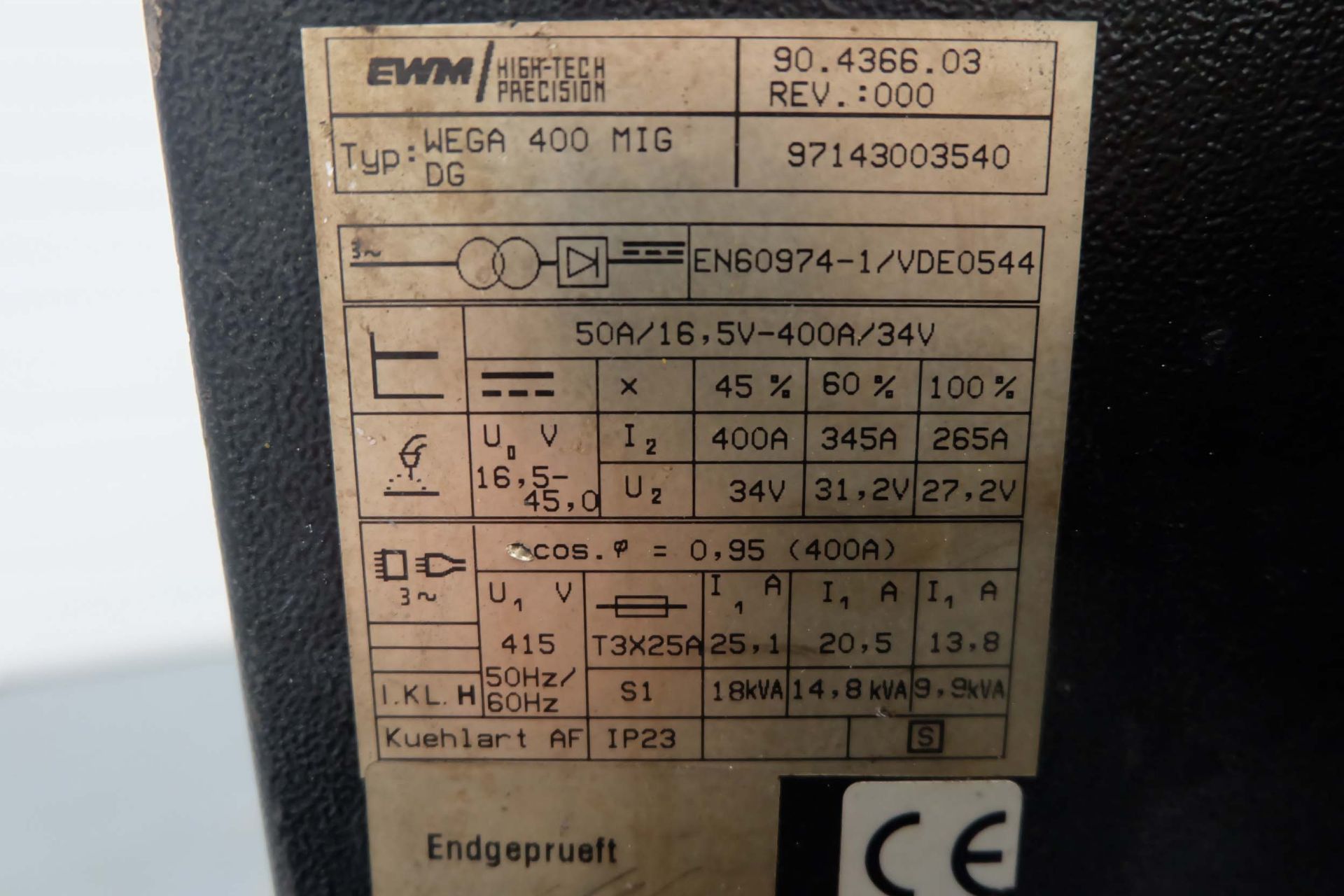 Messer Griesham Type: Wega 400 Mig DG MTG Welding Machine. Welding Current Range: 50 - 400 Amps. Cyc - Image 7 of 7