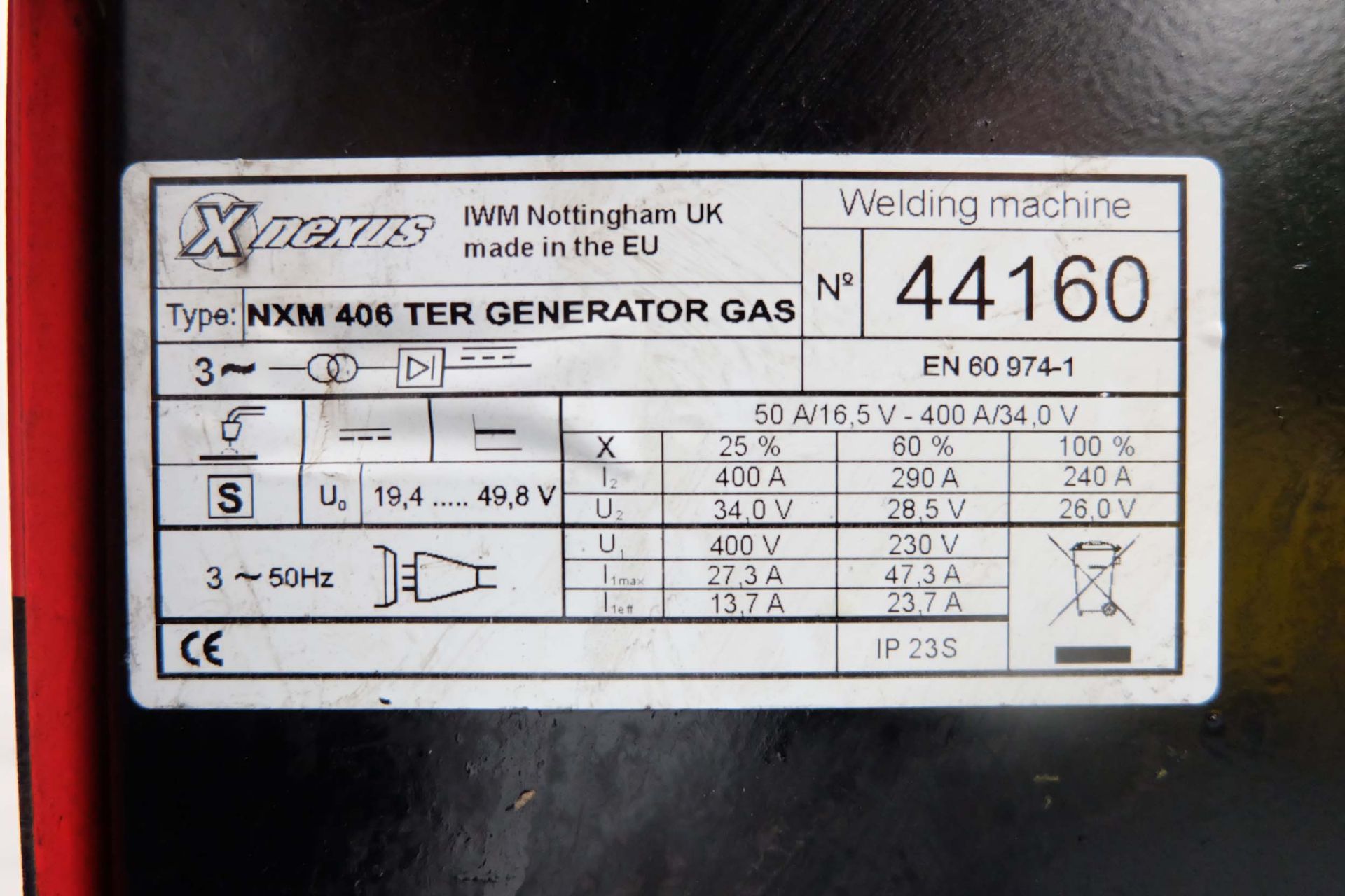 Nexus Type NXM 406 TER Generator Gas Mig Welding Machine. With NXM 406 Feeder. Welding Current Range - Image 6 of 10