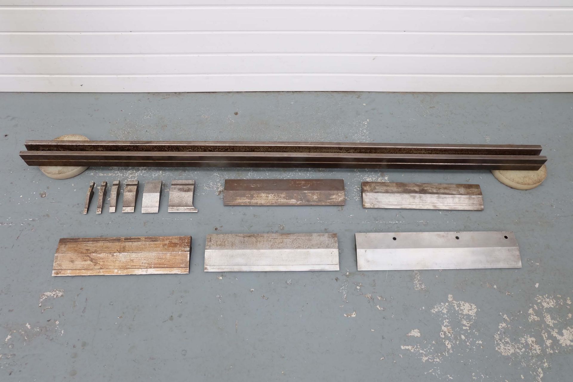 Press Brake Bottom Tool With Three Vees, 6ft Long and Eleven Pieces of Knife Edge Top Tooling.