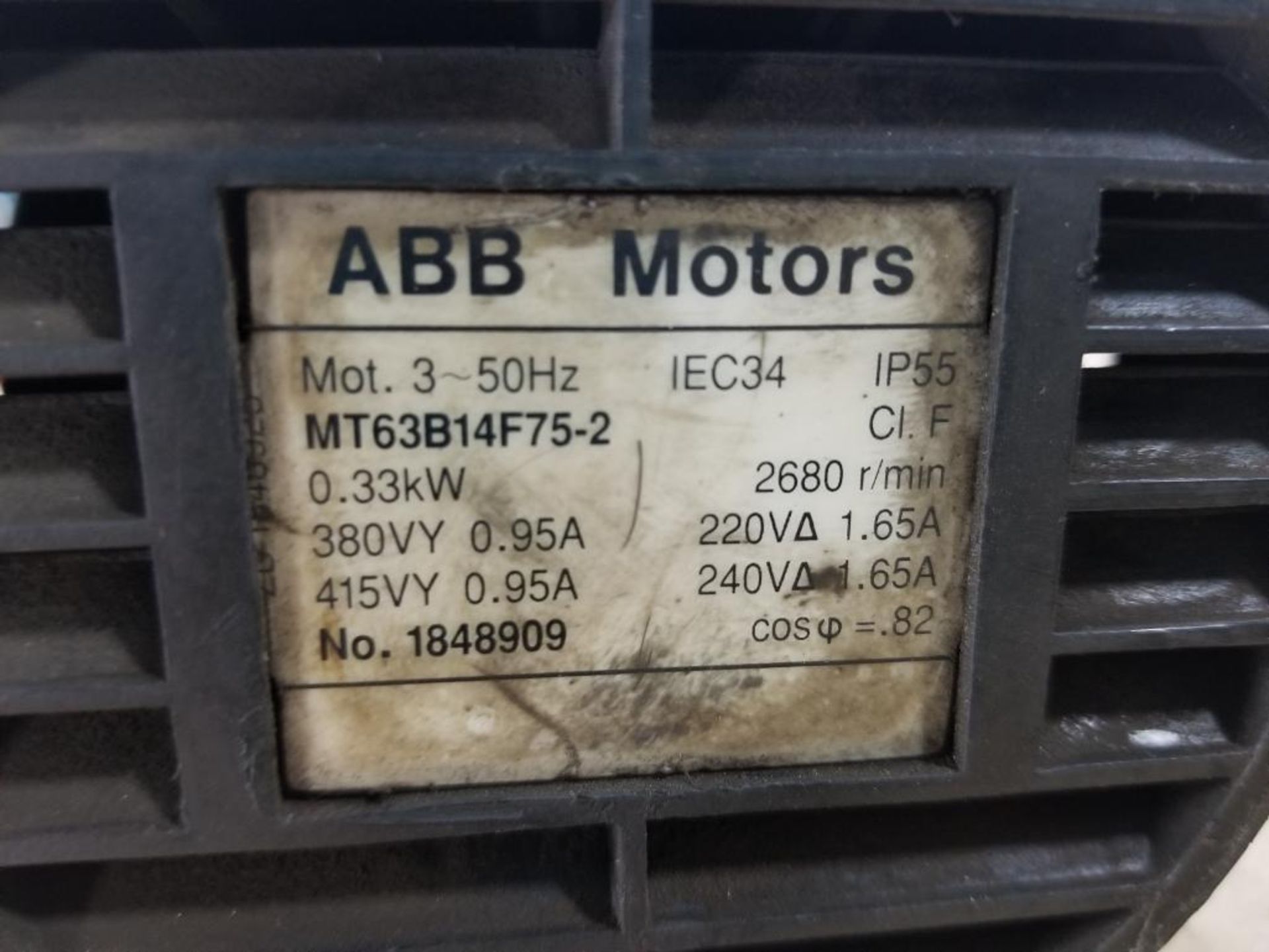 ABB motor. Model MT63B14F75-2. .33kw, 380/415/220/240v. - Image 2 of 4