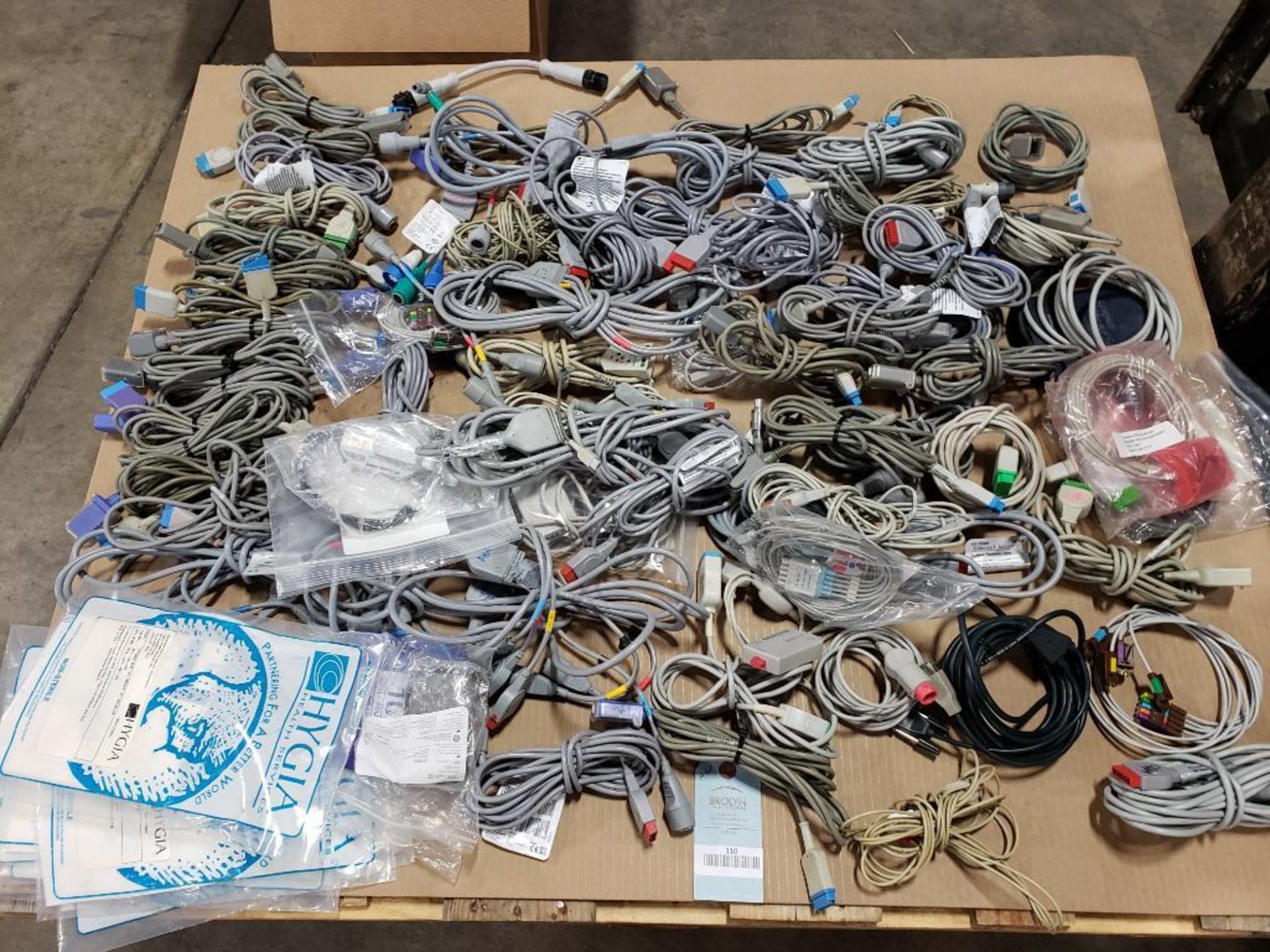 Pallet of assorted electrical medical / lab connection wires.