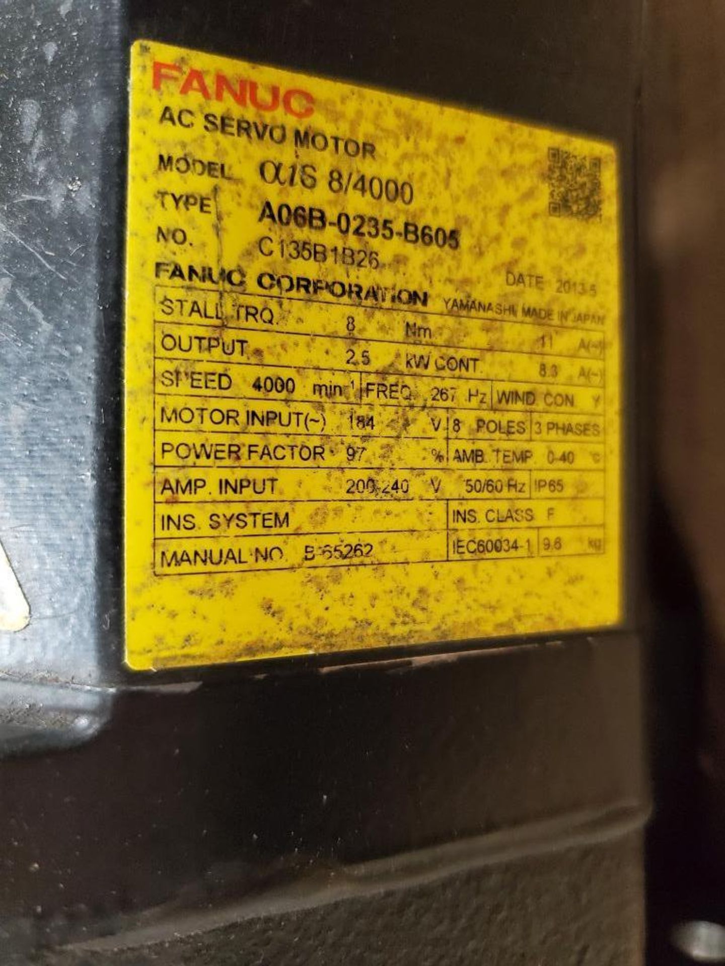 2.5kW Fanuc A06B-0235-B605 AC servo motor. 4000RPM. 200/240V. - Image 6 of 7