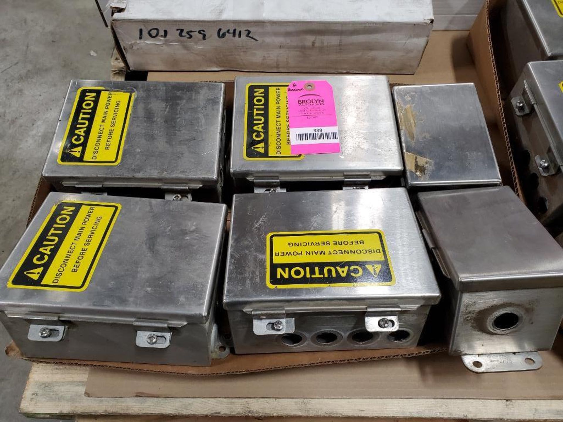 Qty 6 - Assorted stainless steel enclosure boxes. Hoffman.