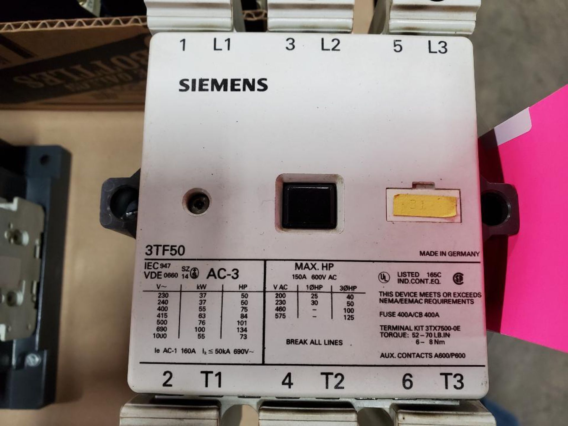 50hp Siemens contactor. Part number 3TF50. - Image 2 of 4