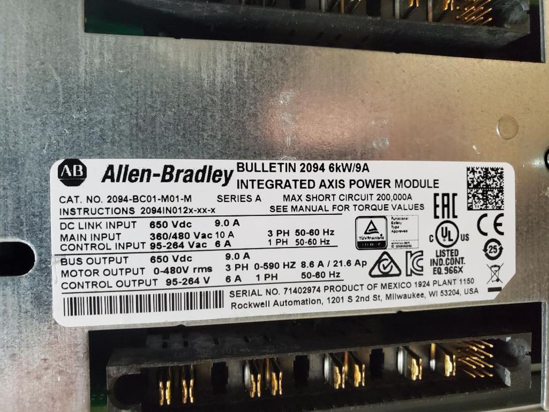 Allen Bradley 2094-BC01-M01-M power supply / servo drive. 6kW converter. - Image 9 of 9