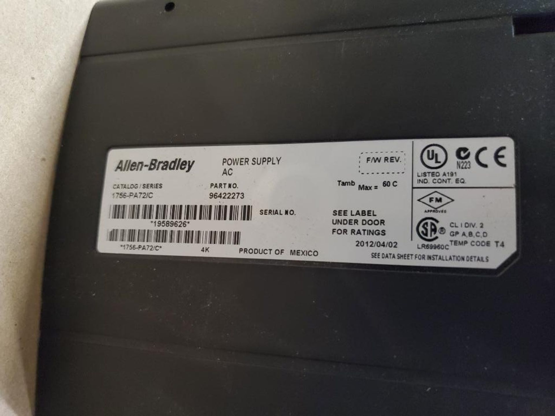Allen Bradley 1756 programmable control rack and power supply. - Image 6 of 7