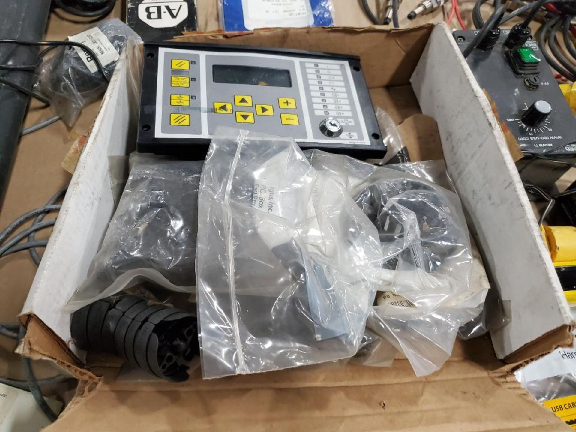 Pallet of assorted electrical. Controllers, connection cords, starters, replacement parts. - Image 13 of 17