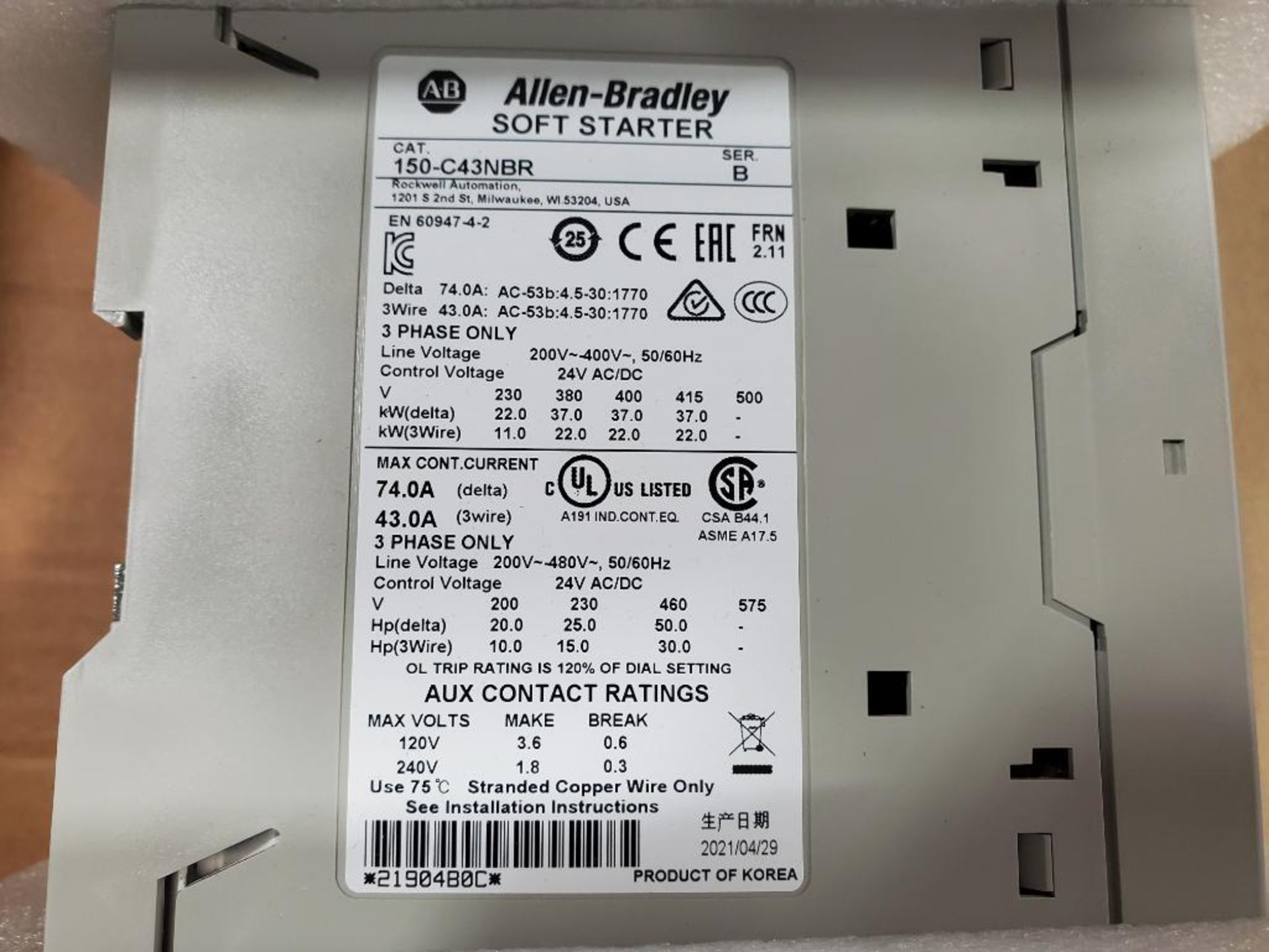 Allen Bradley smart motor controller 150-C43NBR. New in box. - Image 8 of 11