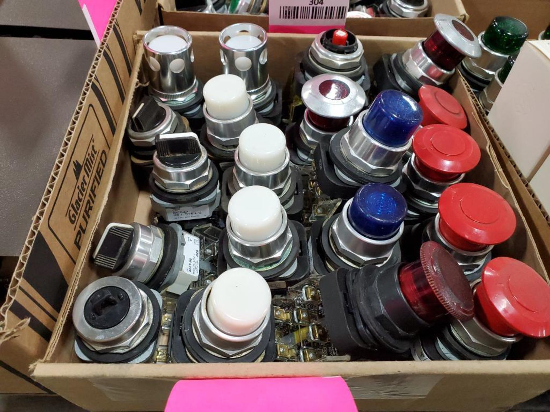 Large assortment of switches and push buttons.