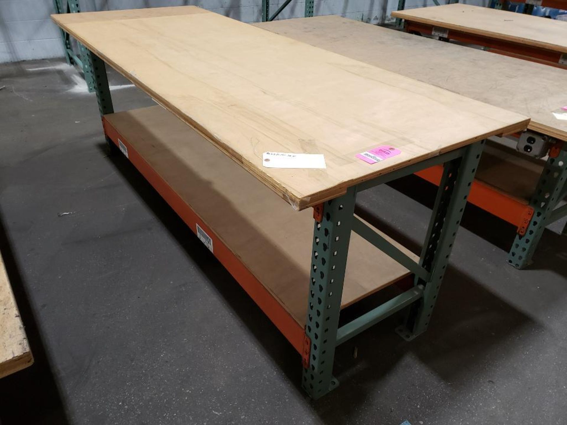 Heavy duty pallet rack built workbench. 96in wide x 36in deep x 36in tall.