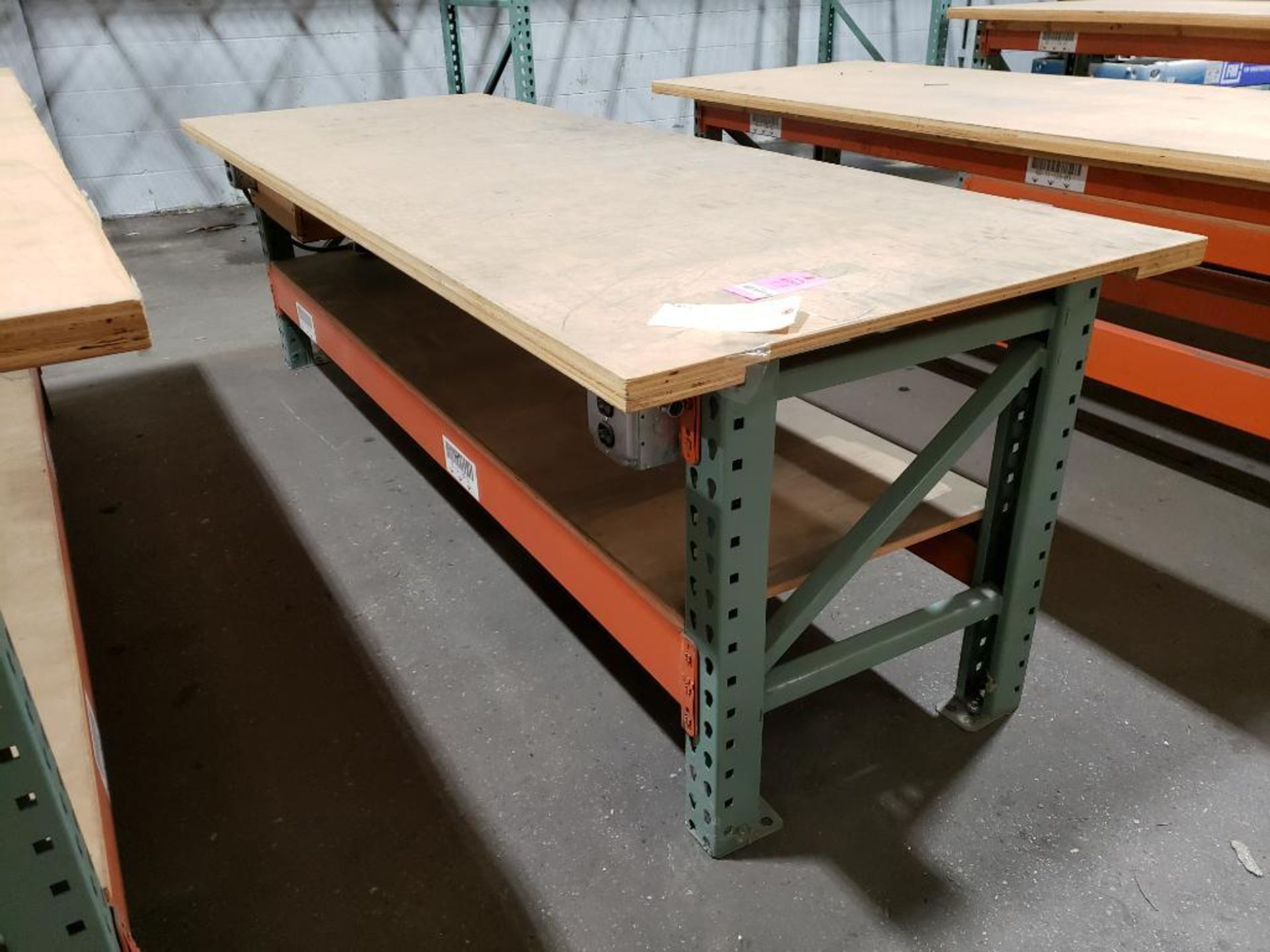 Heavy duty pallet rack built workbench. 96in wide x 36in deep x 30in tall.