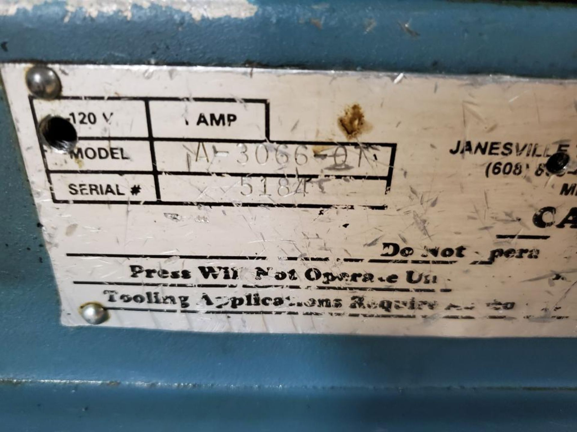Janesville JT&M 500lb pneumatic arbor press. Model A-3066-01. - Image 3 of 11