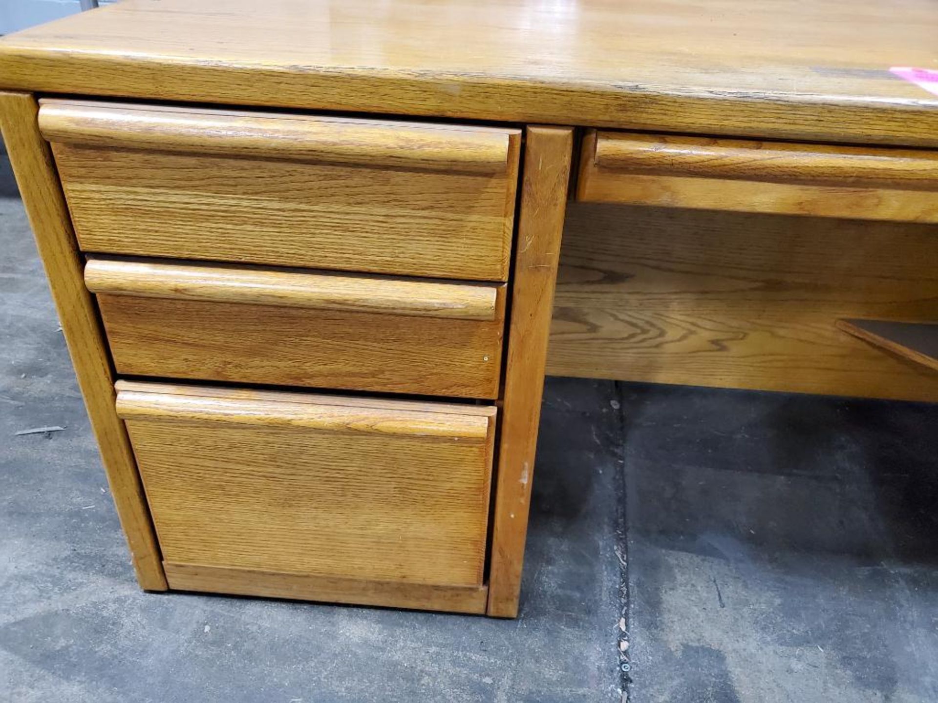 Oak wood office desk. 68in long by 33in deep by 29in tall. - Image 3 of 6