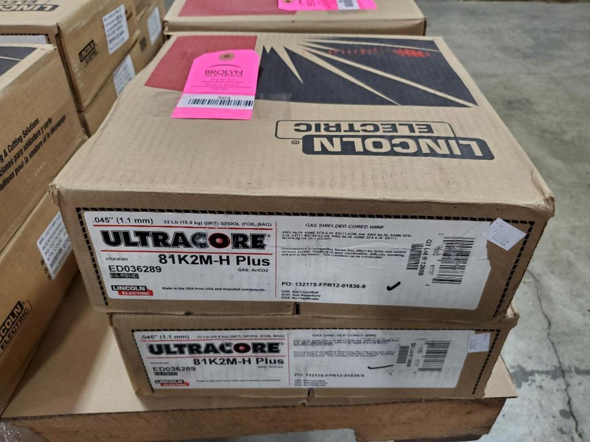 Qty 2 - Lincoln Electric Ultracore 81K2M-H Plus .045", 33LB gas shielded cored wire.