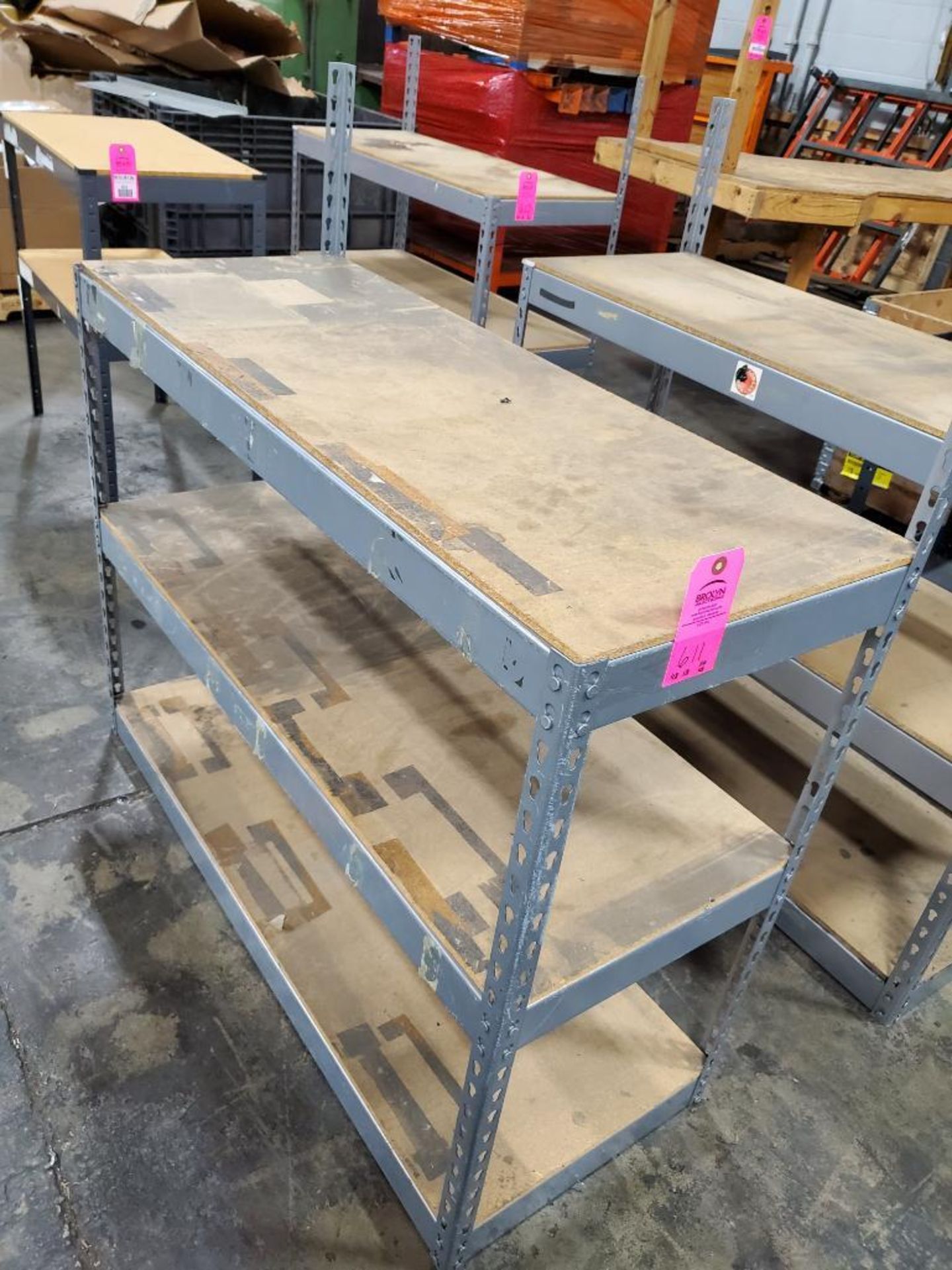 Shop shelf. 48"w x 18"d x 36"h (top shelf), 48"h (poles). - Image 2 of 4