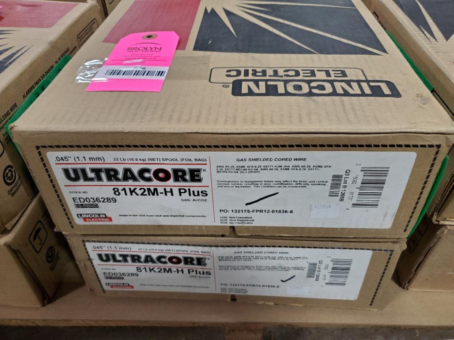 Qty 2 - Lincoln Electric Ultracore 81K2M-H Plus .045", 33LB gas shielded cored wire.