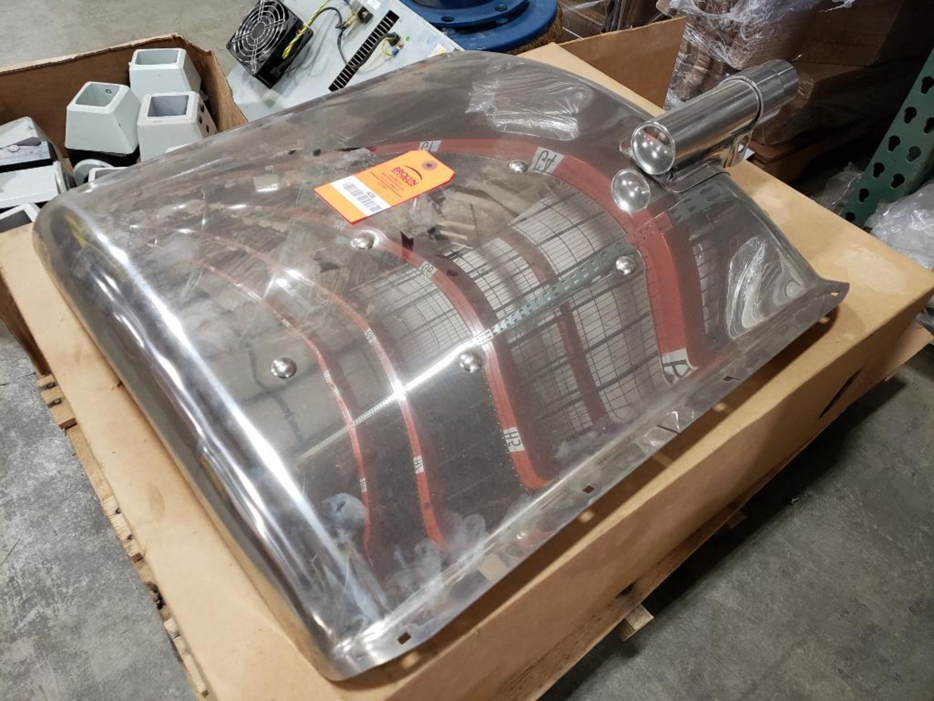 2 - Pallets worth of assorted replacement parts. Semi tire cover, cleaning wheel, pulling clamps. - Image 5 of 12