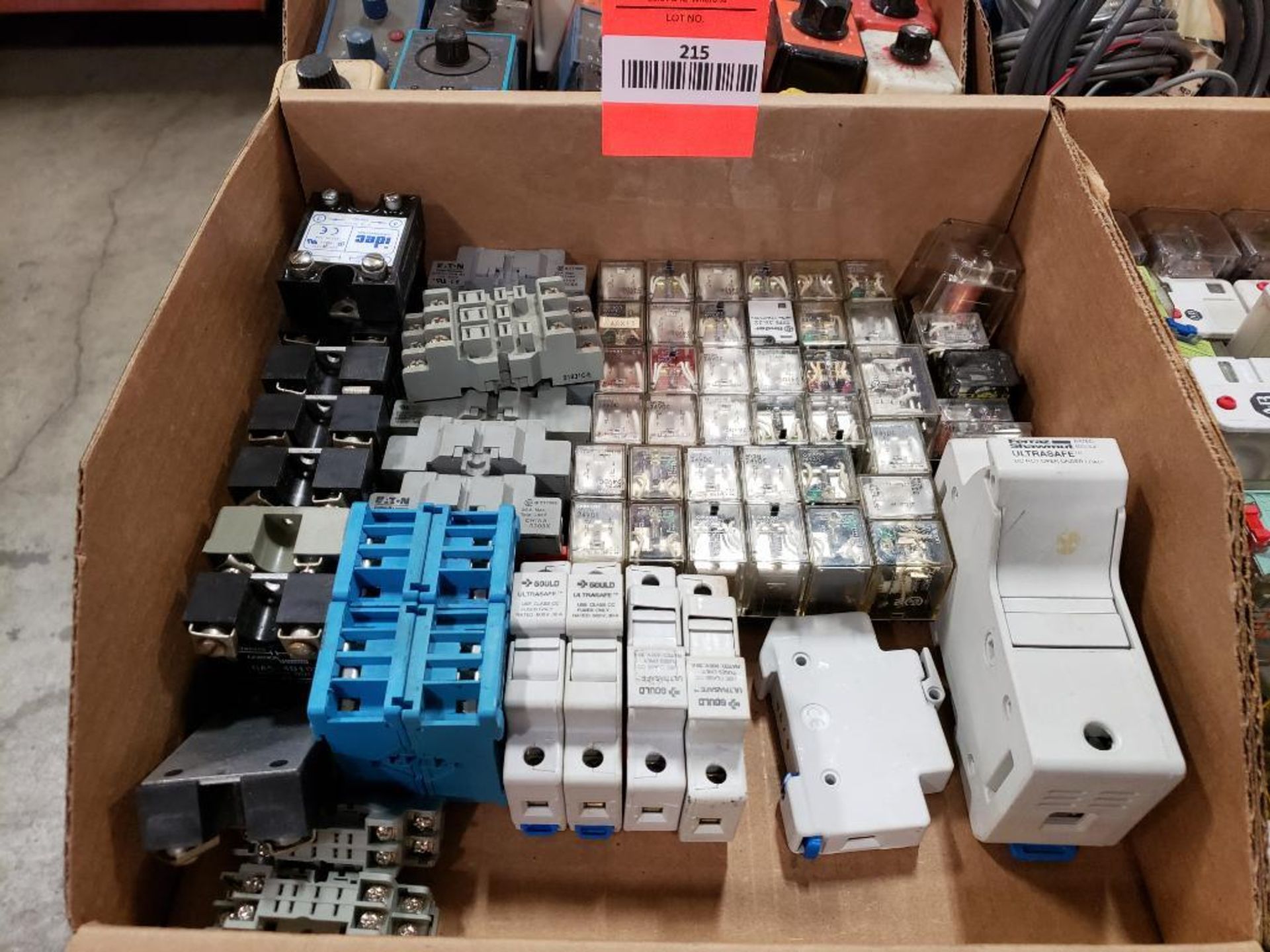 Assorted electrical relay, breakers, connectors. IDEC, Gould, Ferraz Shawmut.