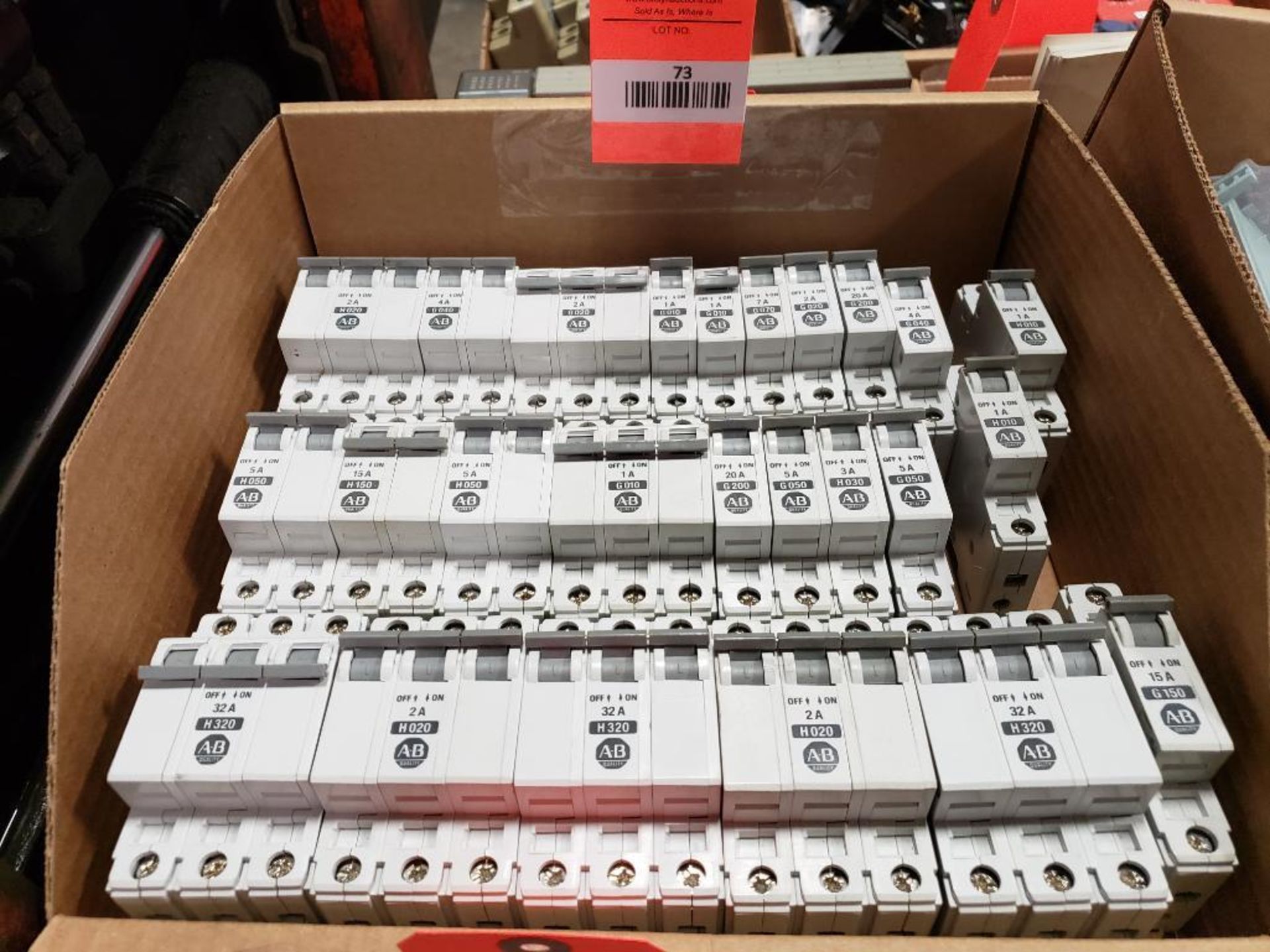 Large assortment of Allen Bradley breakers.