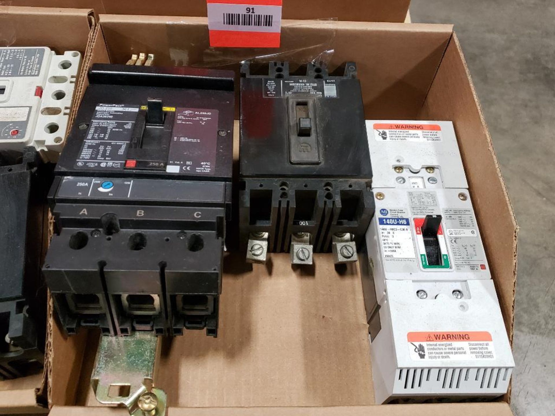 Qty 3 - Assorted electrical breakers. Allen Bradley, Westinghouse, Square-D.