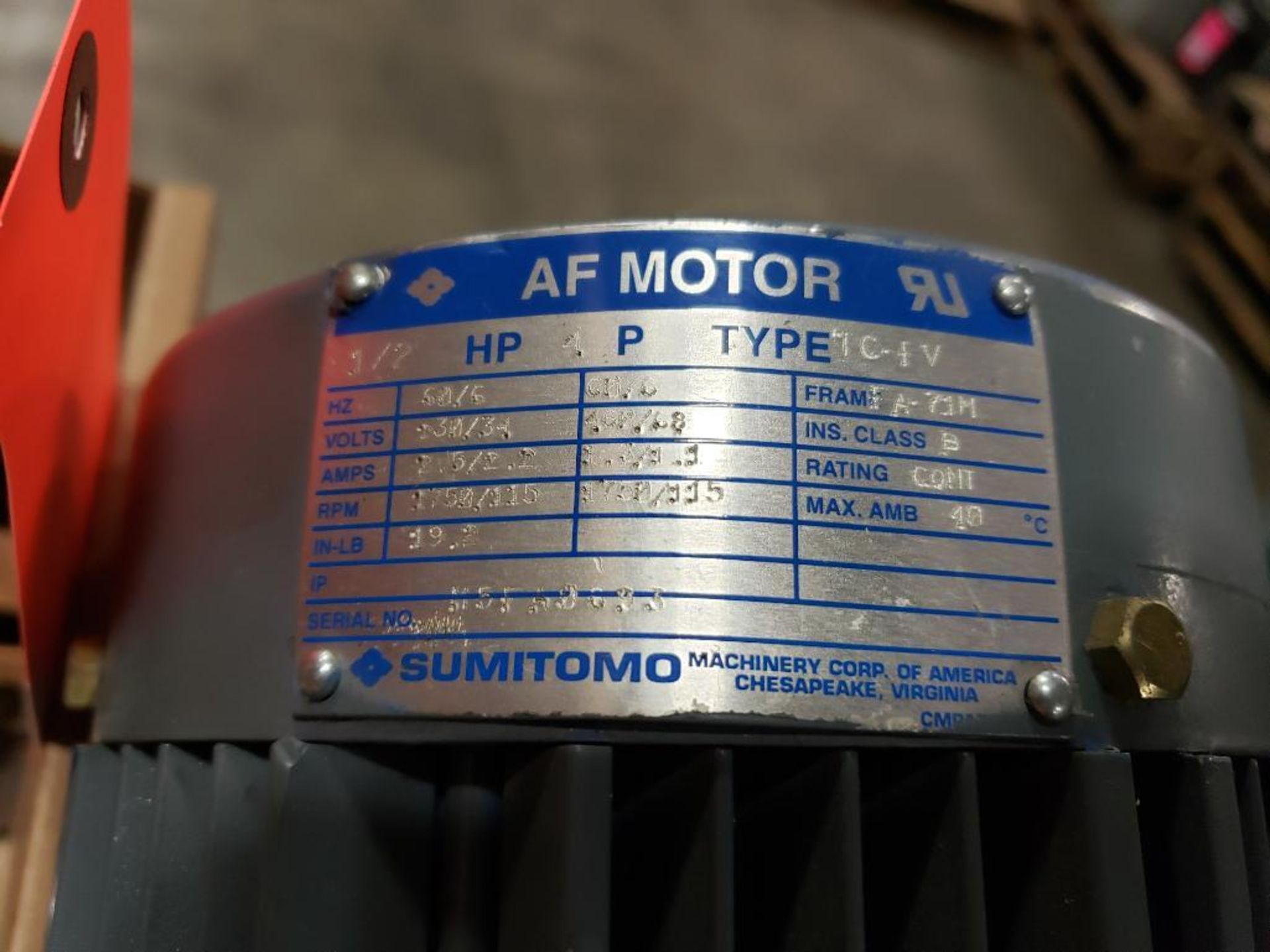 1/4HP Sumitomo AF motor M5FEE455P. 230/460V, 1750RPM. SM-HYPONIC gearbox. - Image 4 of 8