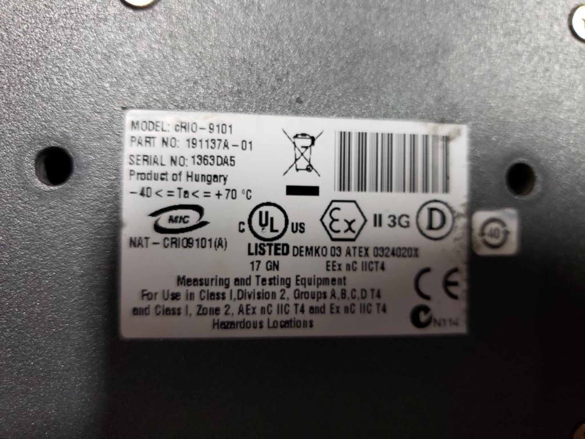 National Instruments NI cRIO-9012 CompactRIO real time controller. Model: cRIO-9101, P/N: 191137A-01 - Image 4 of 4