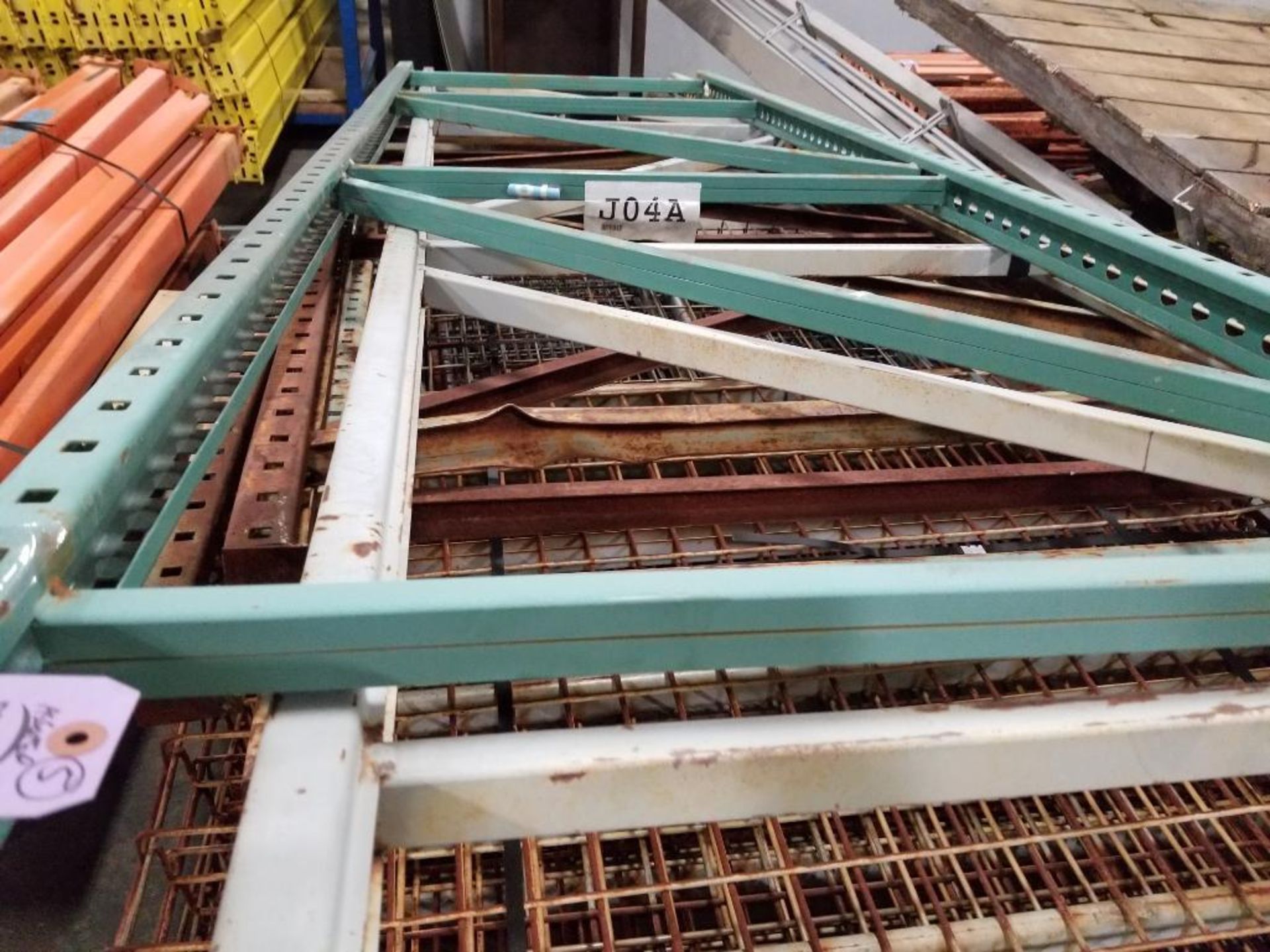 Assorted pallet racking uprights and metal decking. - Image 3 of 7