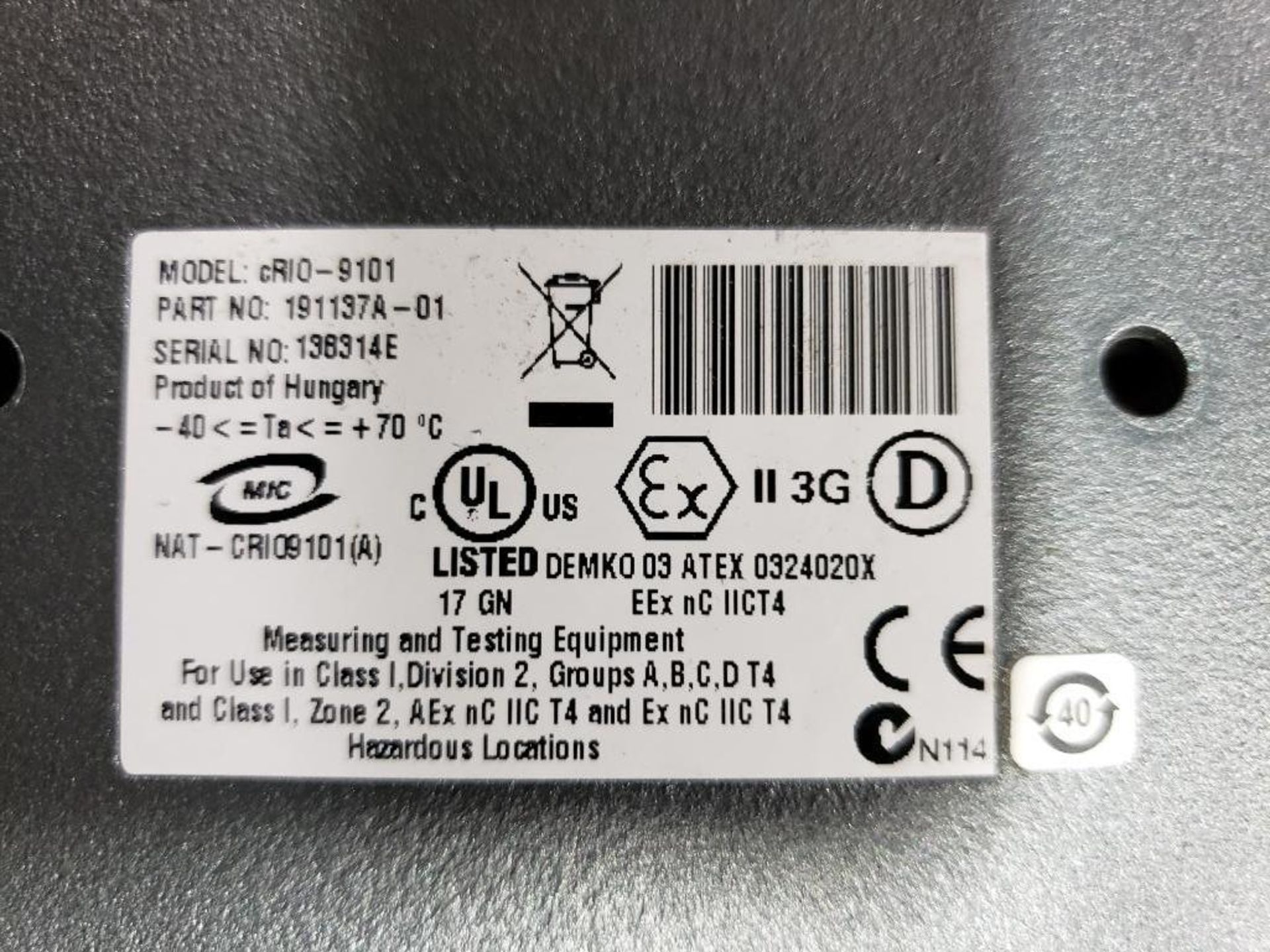 National Instruments NI cRIO-9012 CompactRIO real time controller. Model: cRIO-9101, P/N: 191137A-01 - Image 4 of 4