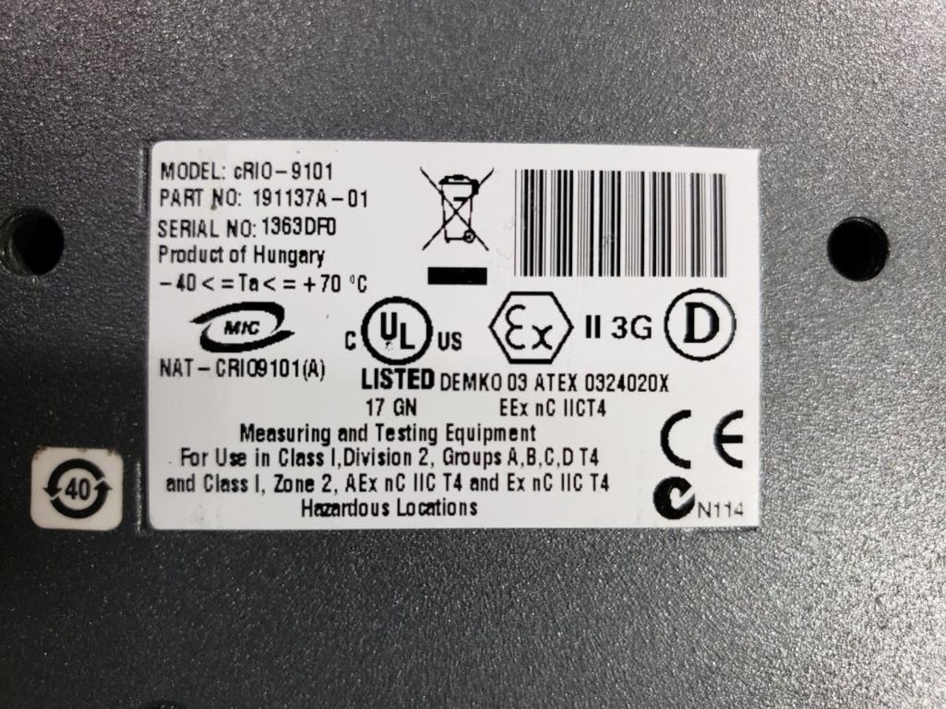 National Instruments NI cRIO-9012 CompactRIO real time controller. Model: cRIO-9101, P/N: 191137A-01 - Image 5 of 5