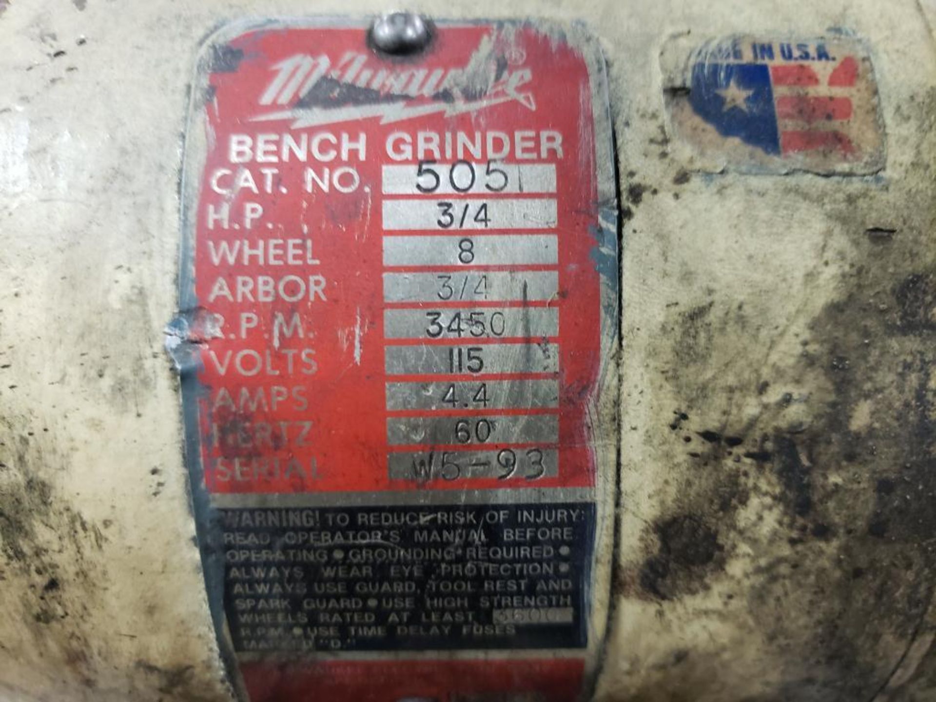 3/4hp Milwaukee bench grinder. Catalog 505. 8in wheel. With floor stand. - Image 3 of 7
