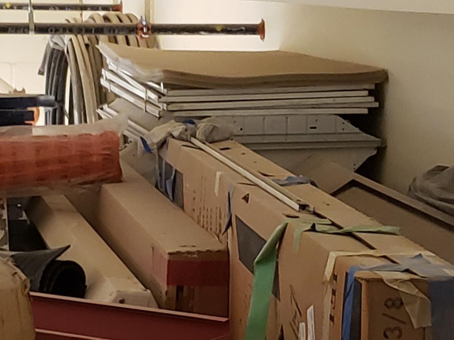 Assorted building supplies, table tops, etc.