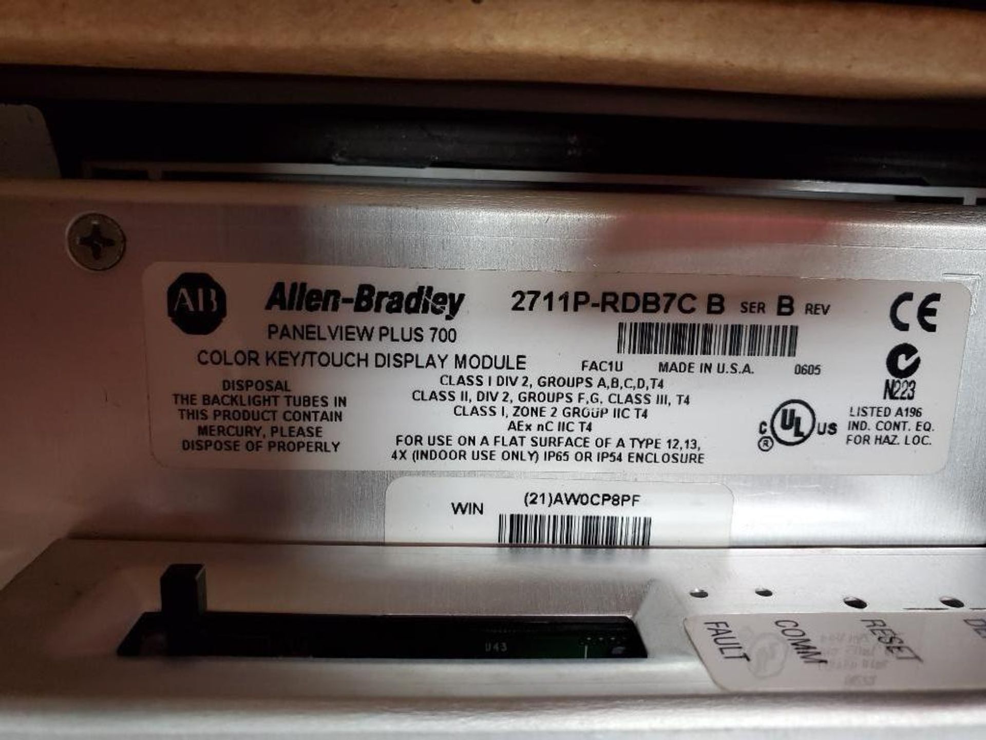 Allen Bradley Panelview Plus 700. Catalog 2711P-B7C4D2. Logics module 2711P-RP2. - Image 8 of 10