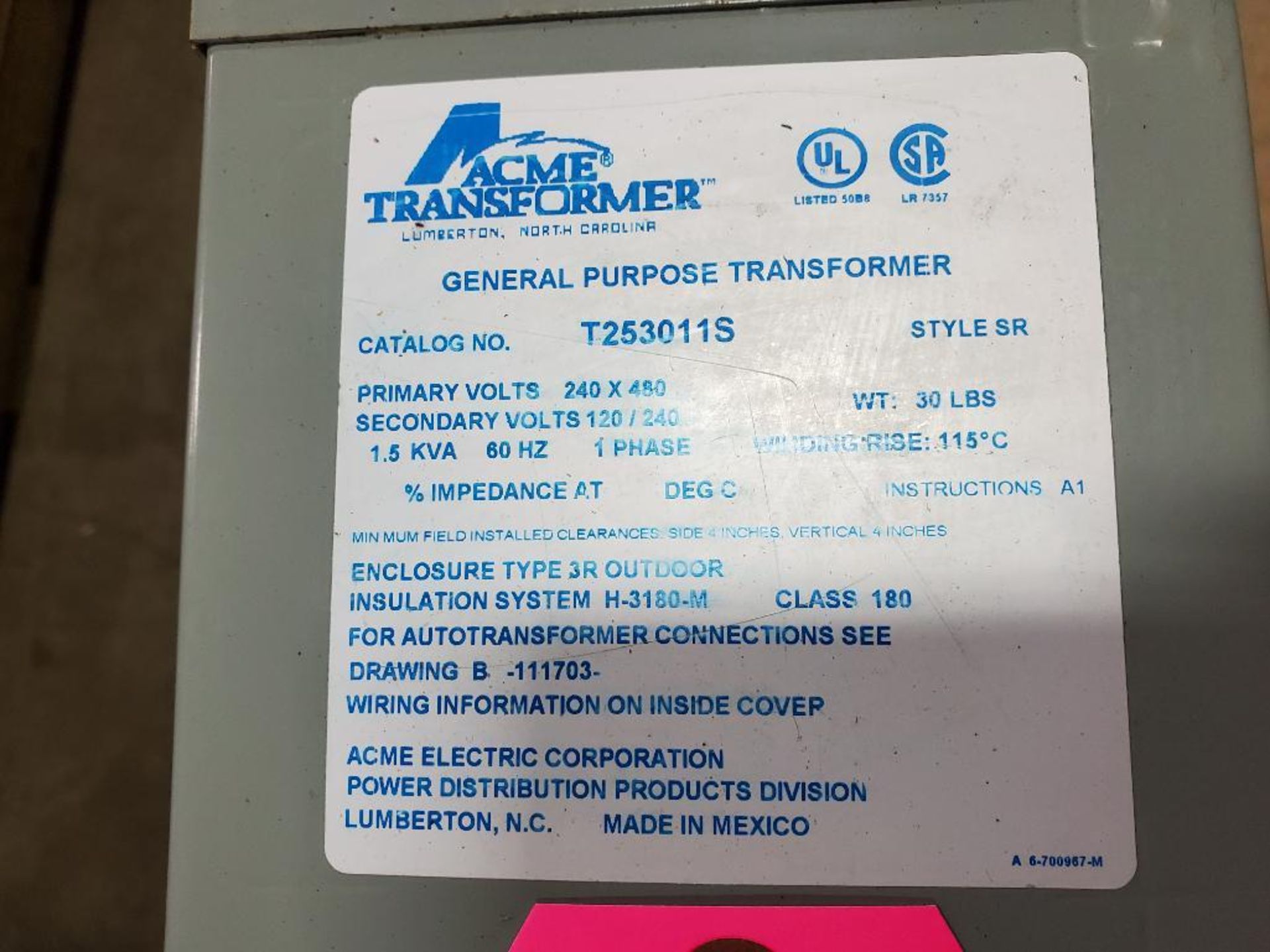 1.5kVa acme transformer. Catalog T253011S. - Image 2 of 2