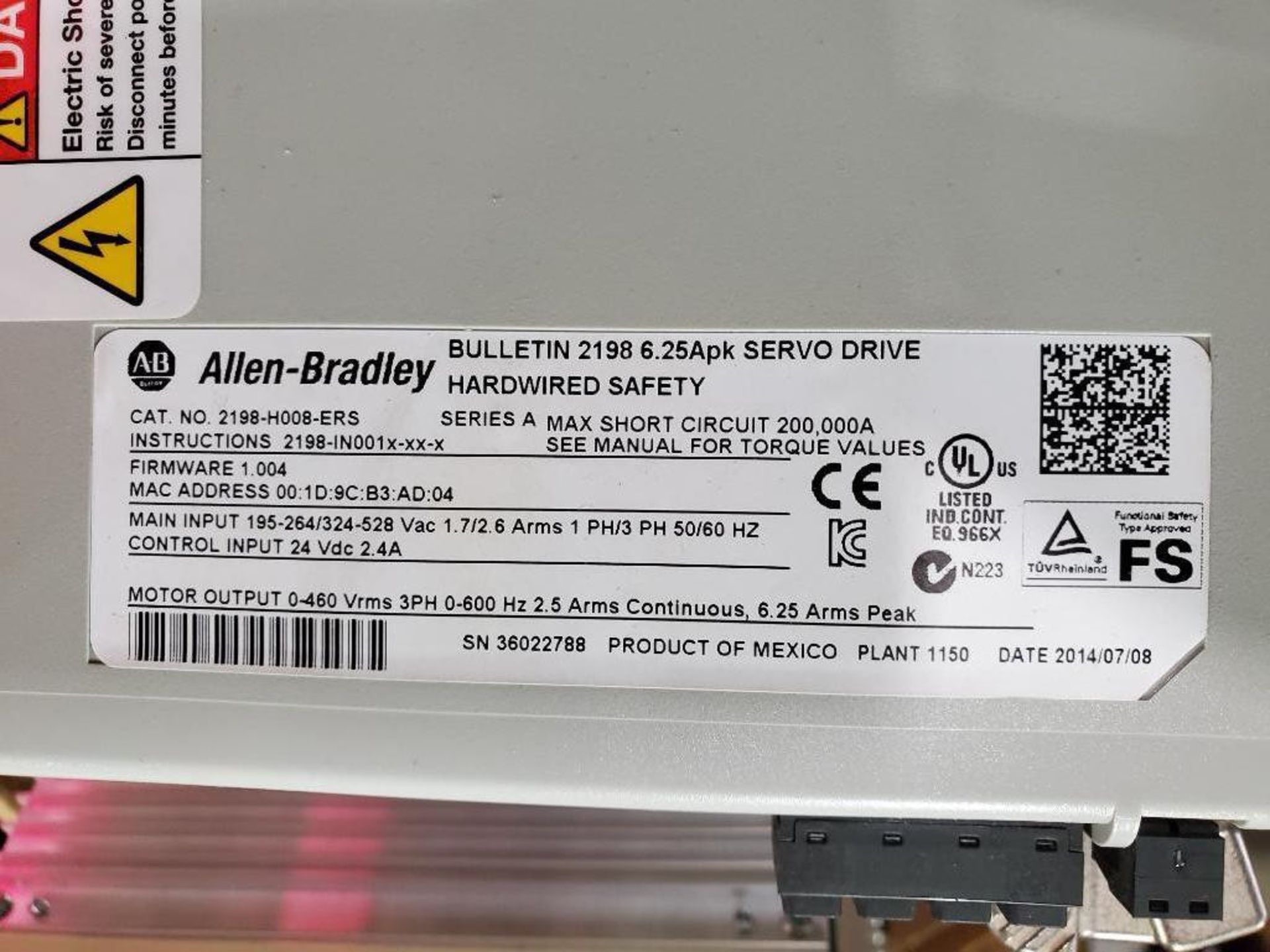 Allen Bradley Kinetix 5500 drive. Catalog number 2198-H008-ERS. - Image 4 of 5